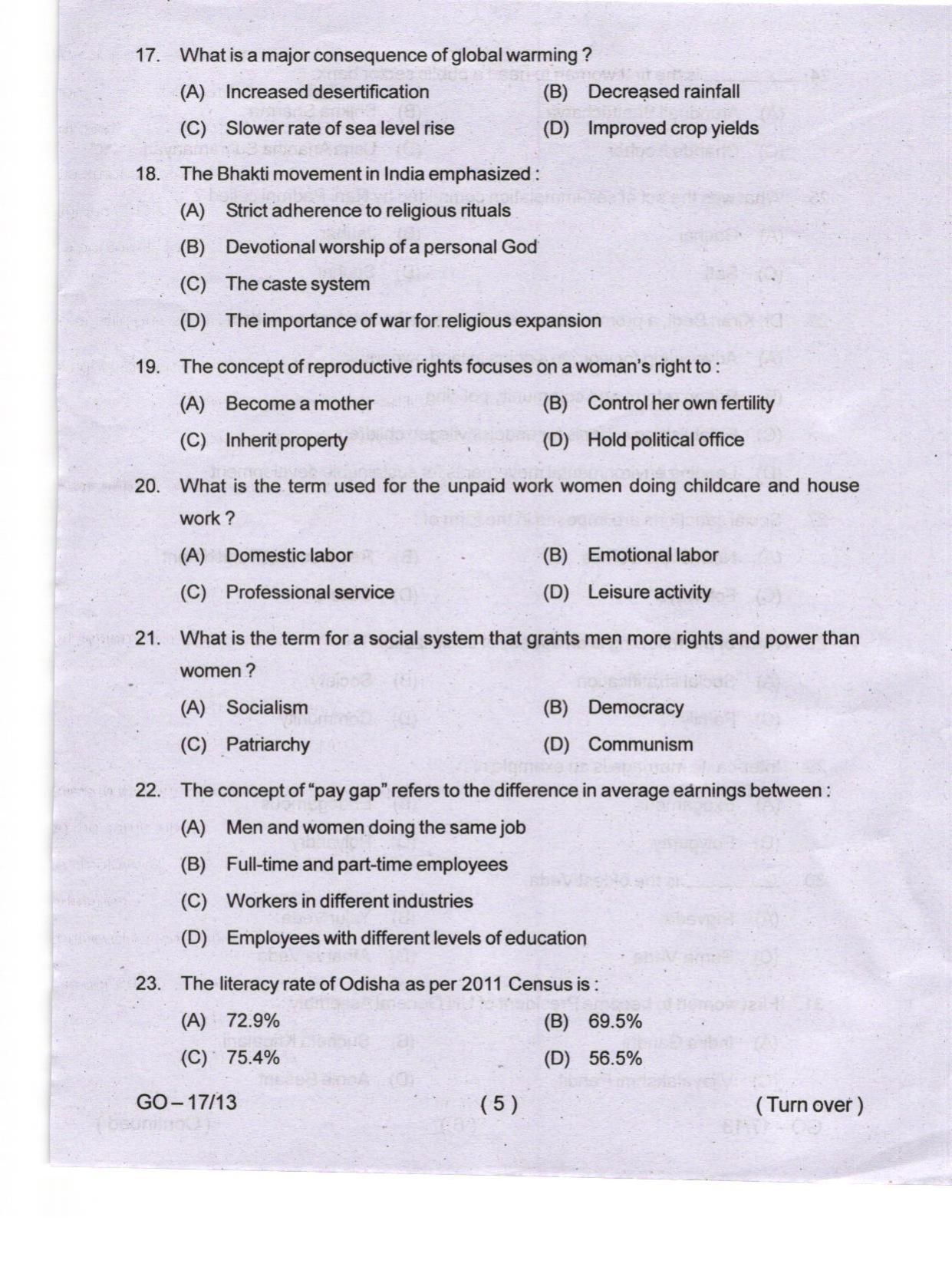 Odisha CPET 2024 WOMEN-GENDER STUDIES Question Papers - Page 5