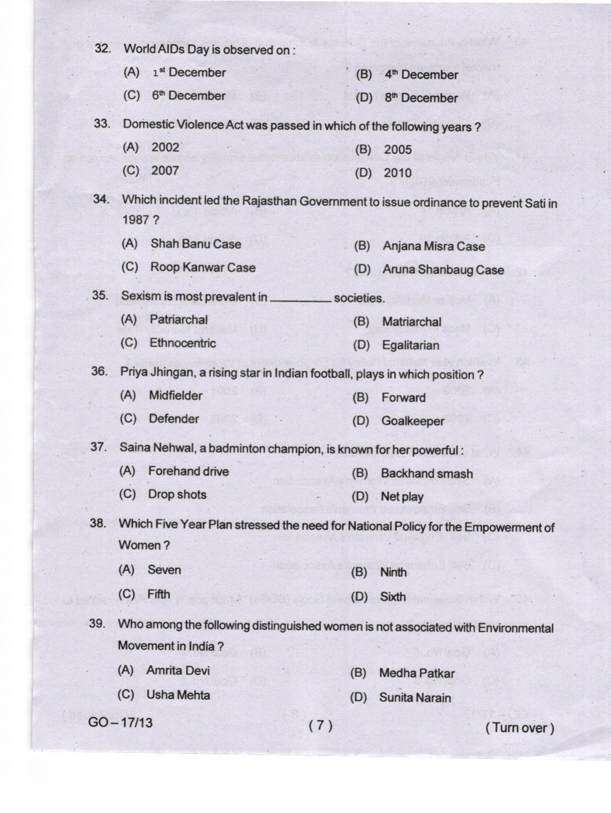 Odisha CPET 2024 WOMEN-GENDER STUDIES Question Papers - Page 7