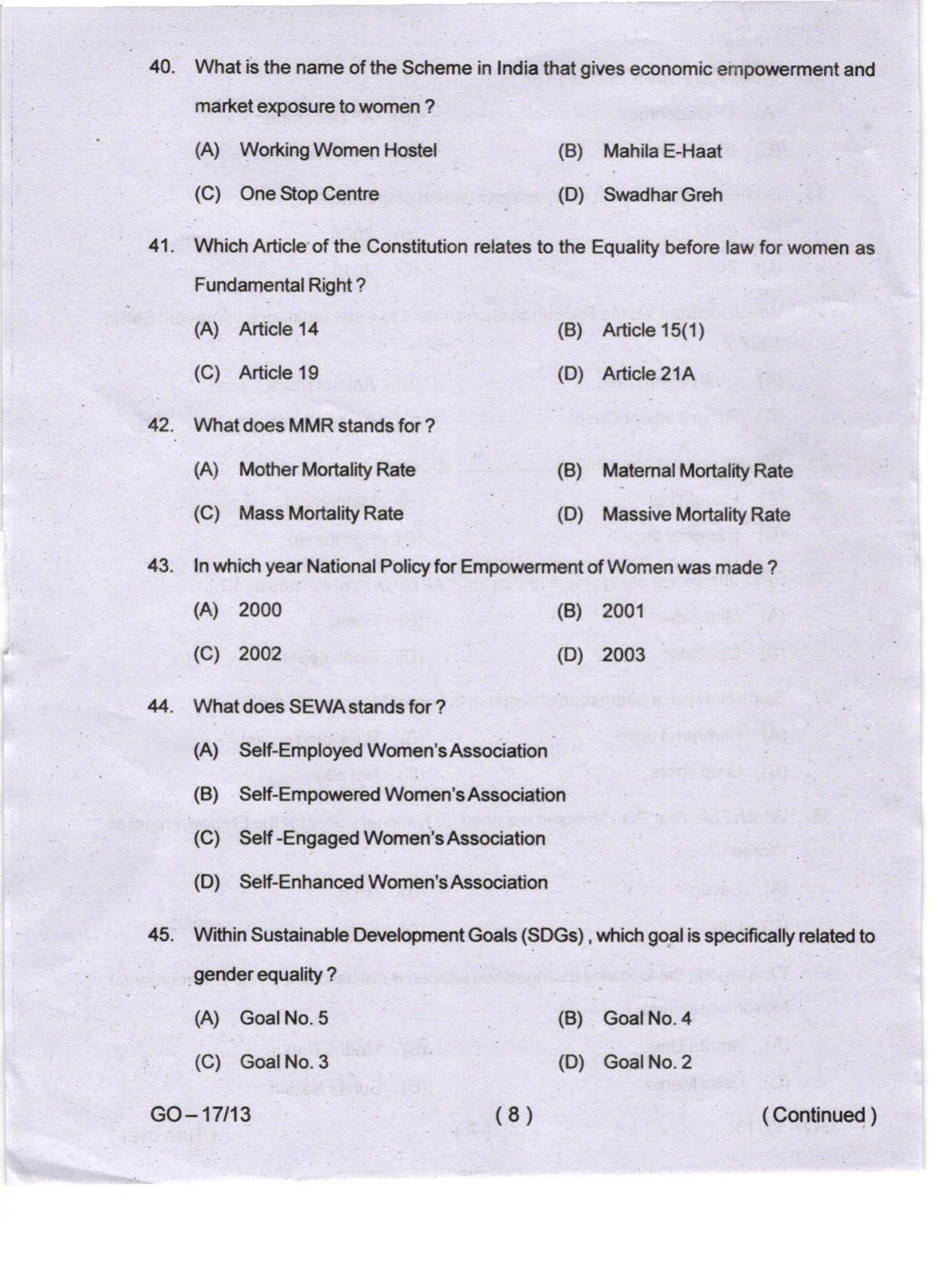 Odisha CPET 2024 WOMEN-GENDER STUDIES Question Papers - Page 8
