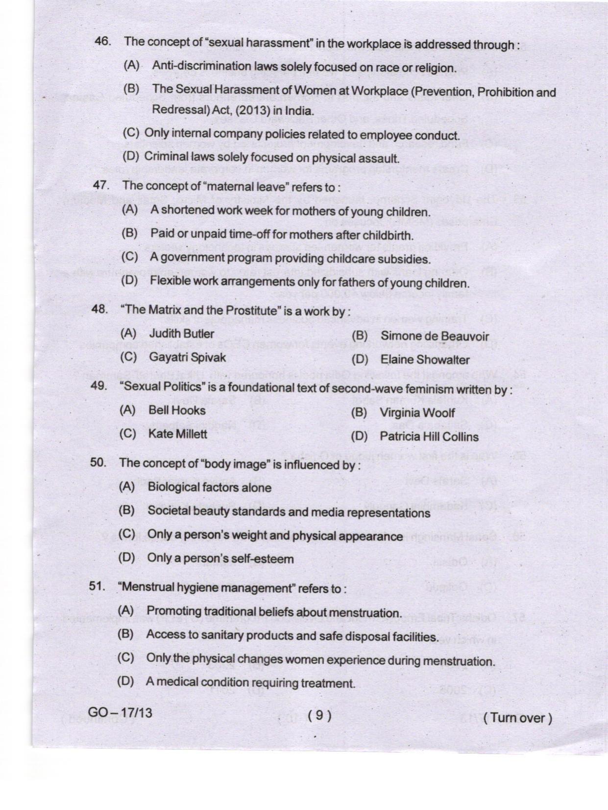 Odisha CPET 2024 WOMEN-GENDER STUDIES Question Papers - Page 9