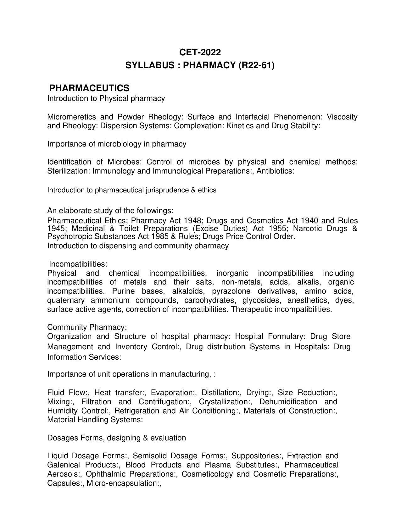 AP RCET Pharmacy Syllabus - Page 1