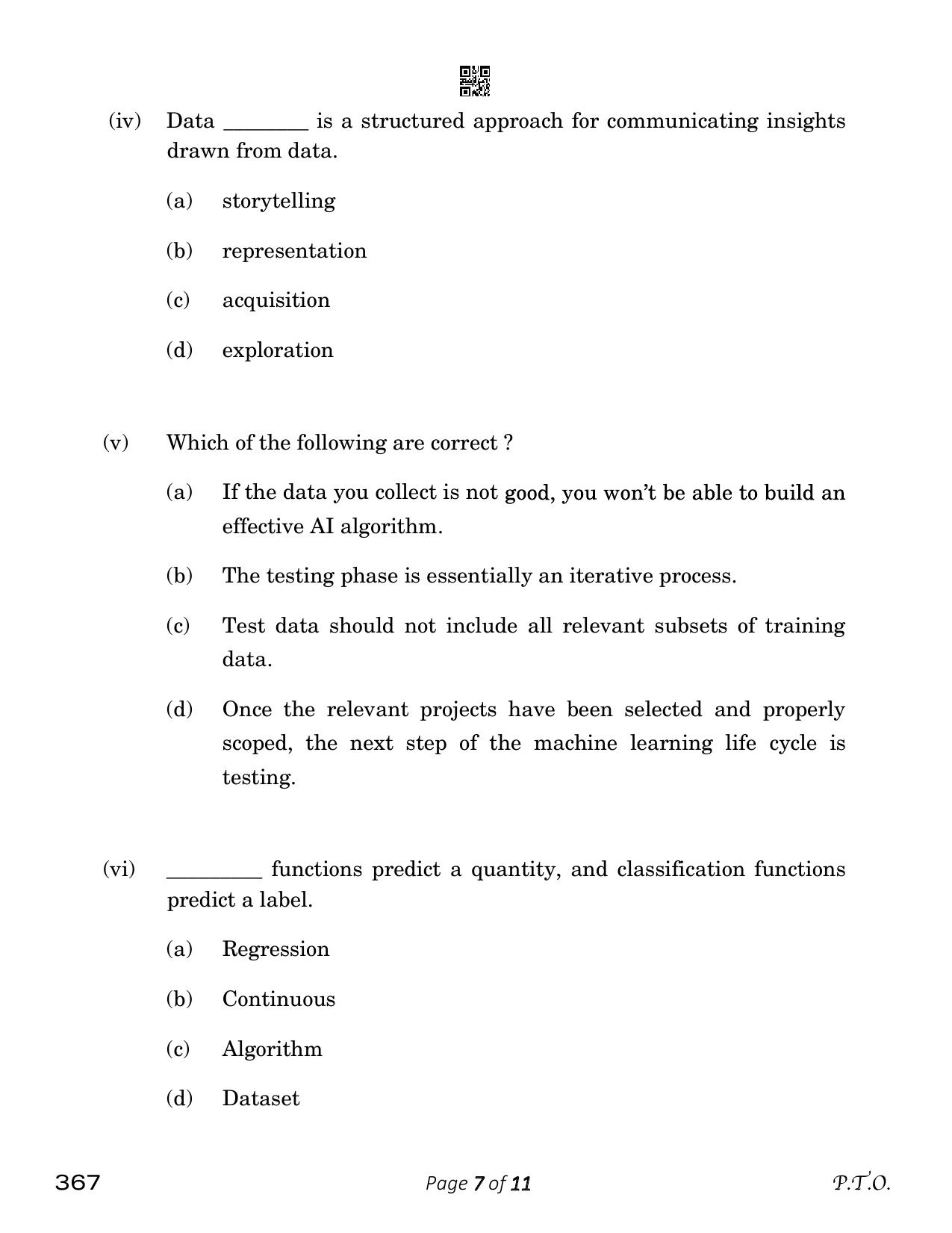 CBSE Class 12 Artificial Intelligence (Compartment) 2023 Question Paper - Page 7
