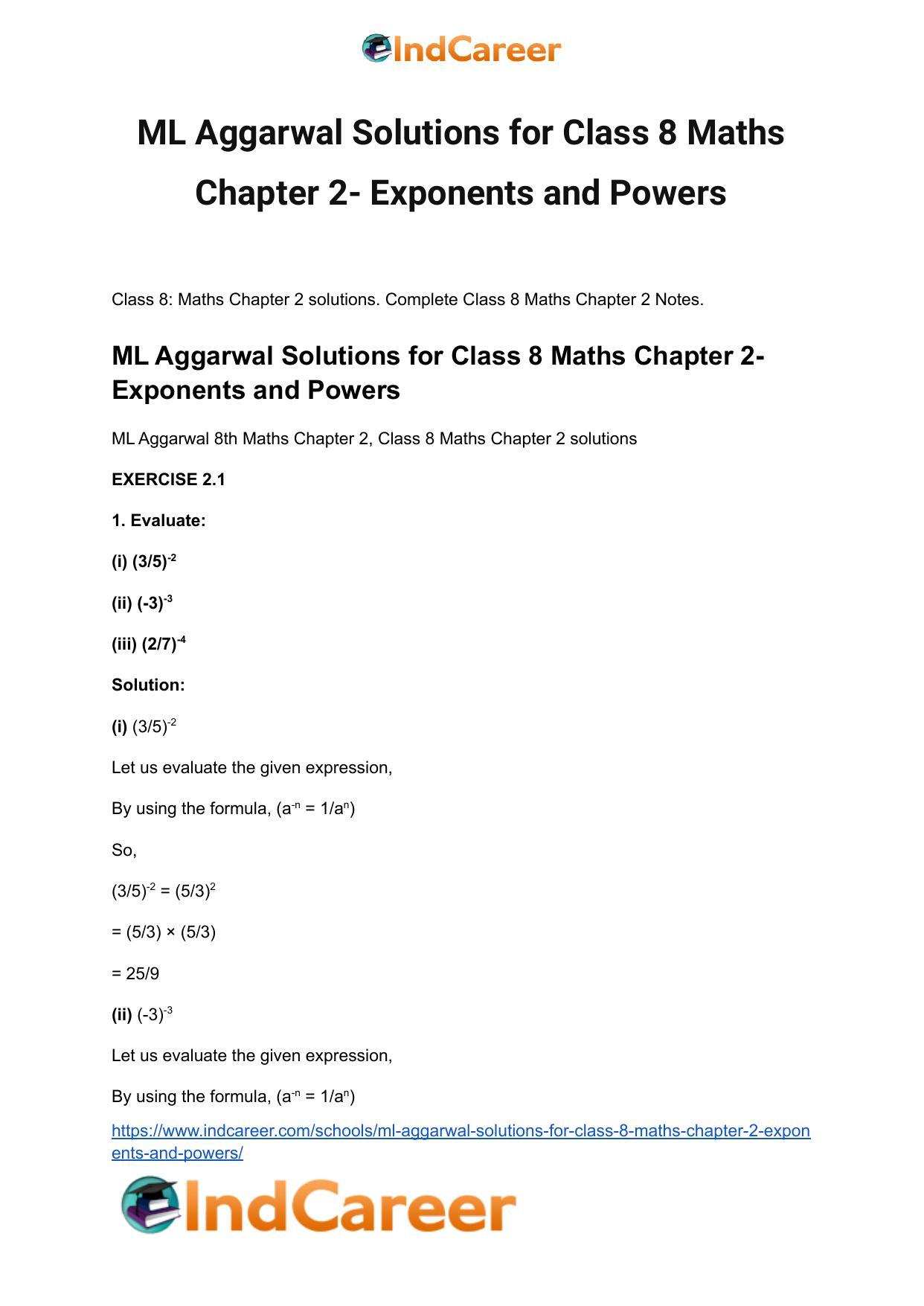 ML Aggarwal Solutions for Class 8 Maths Chapter 2- Exponents and Powers - Page 2