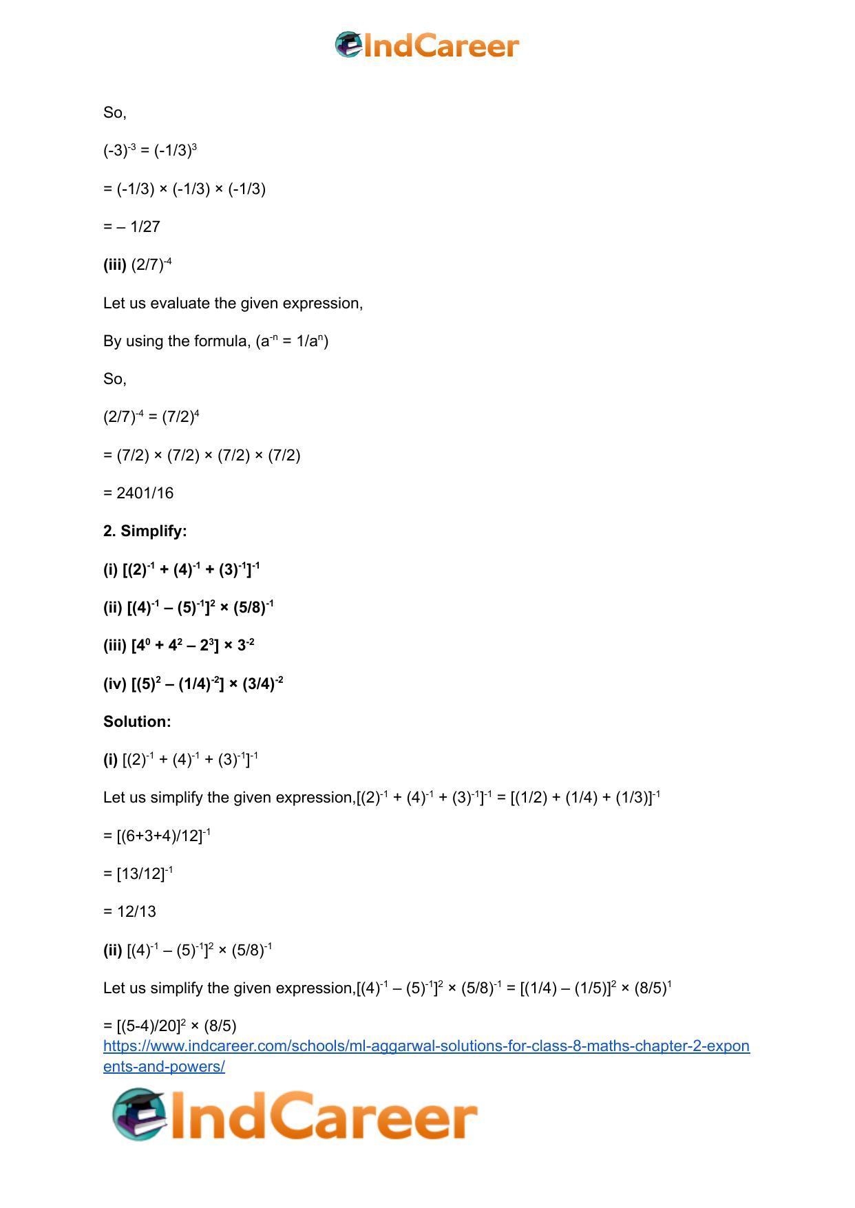 ML Aggarwal Solutions for Class 8 Maths Chapter 2- Exponents and Powers - Page 3