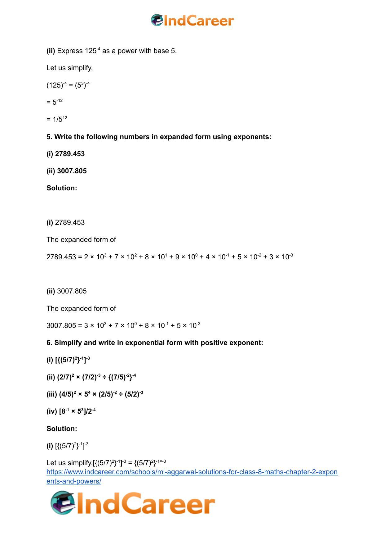 ML Aggarwal Solutions for Class 8 Maths Chapter 2- Exponents and Powers - Page 6