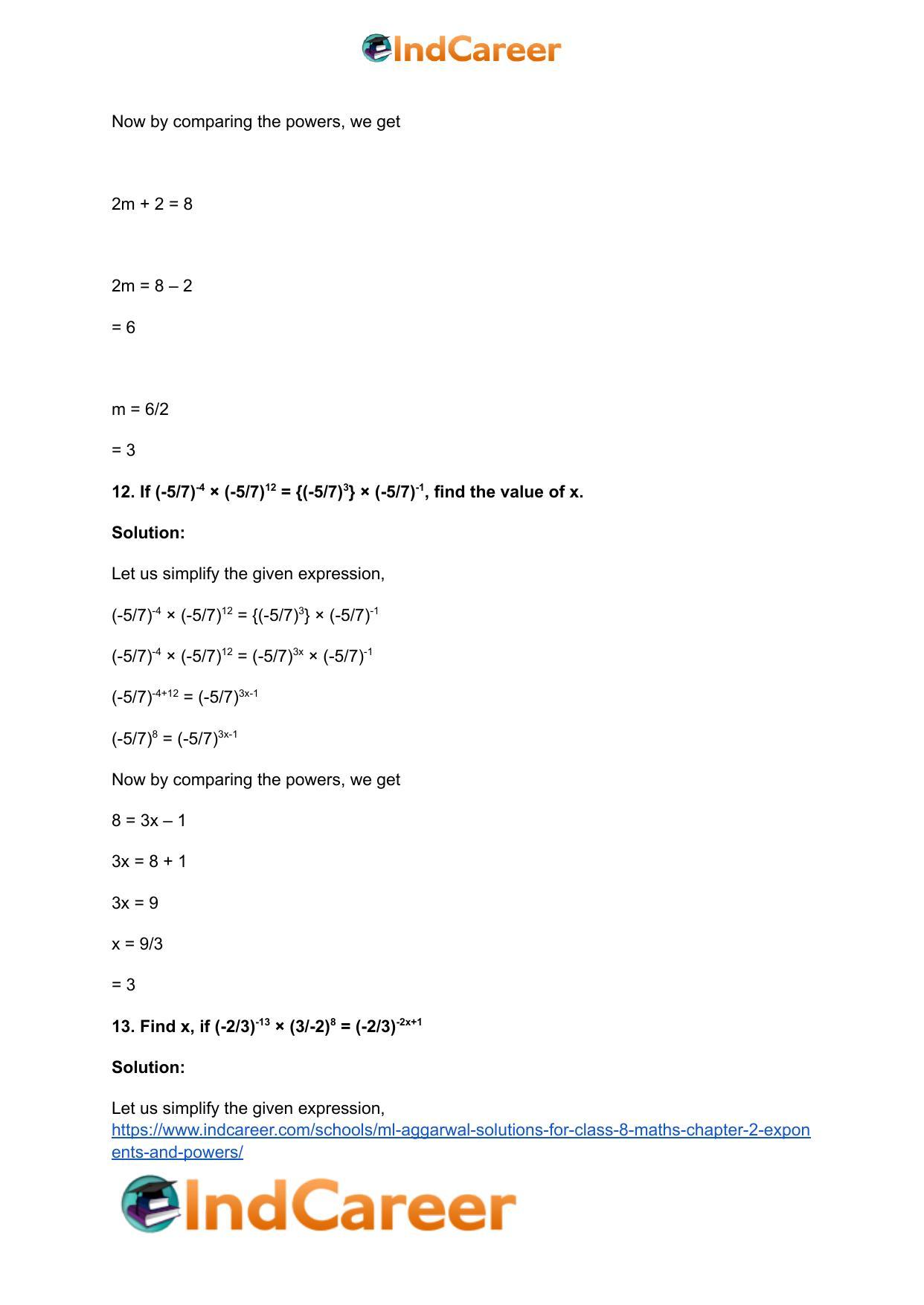 ML Aggarwal Solutions for Class 8 Maths Chapter 2- Exponents and Powers - Page 13