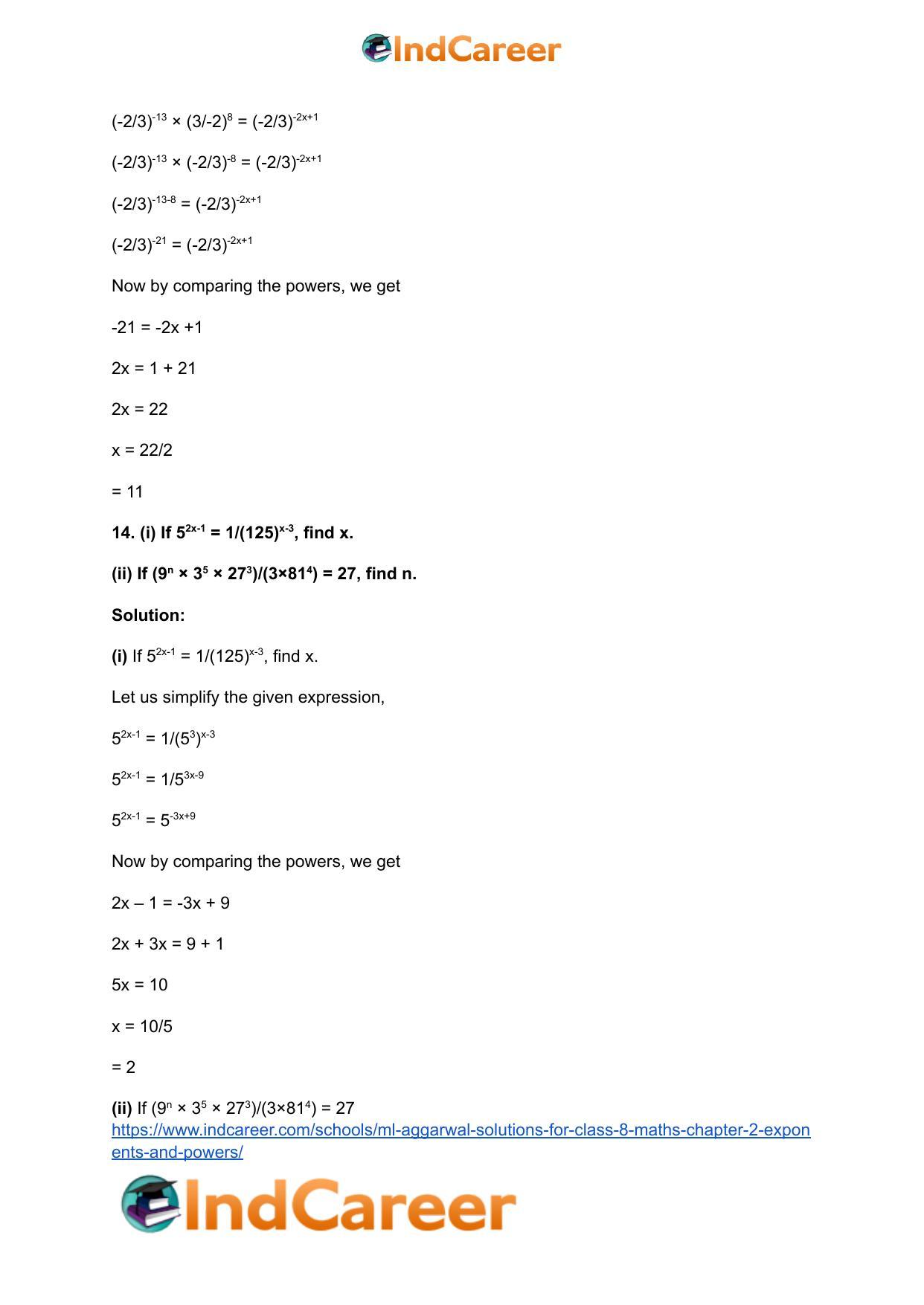 ML Aggarwal Solutions for Class 8 Maths Chapter 2- Exponents and Powers - Page 14