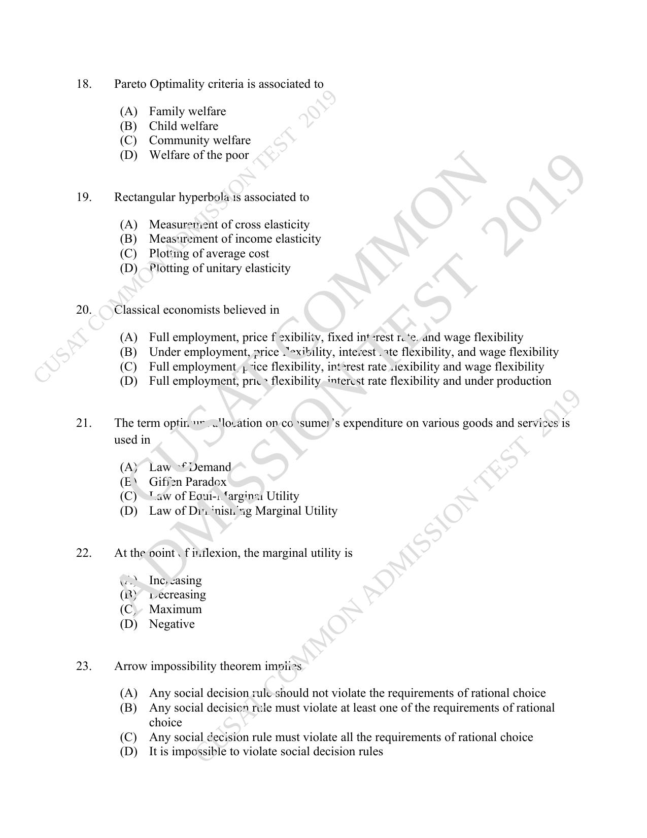 CUSAT CAT 2019 Economics Question Paper With Answer Key - Page 4