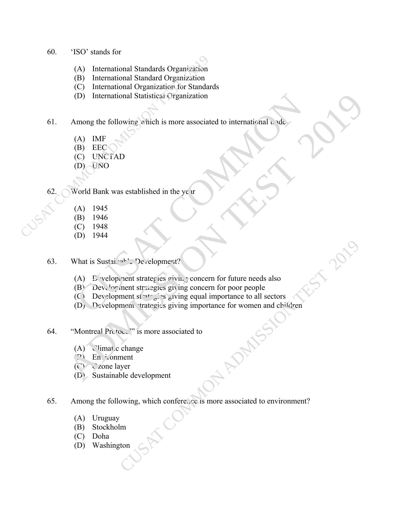 CUSAT CAT 2019 Economics Question Paper With Answer Key - Page 11