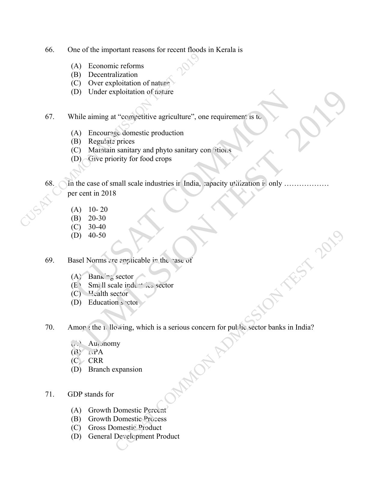 CUSAT CAT 2019 Economics Question Paper With Answer Key - Page 12