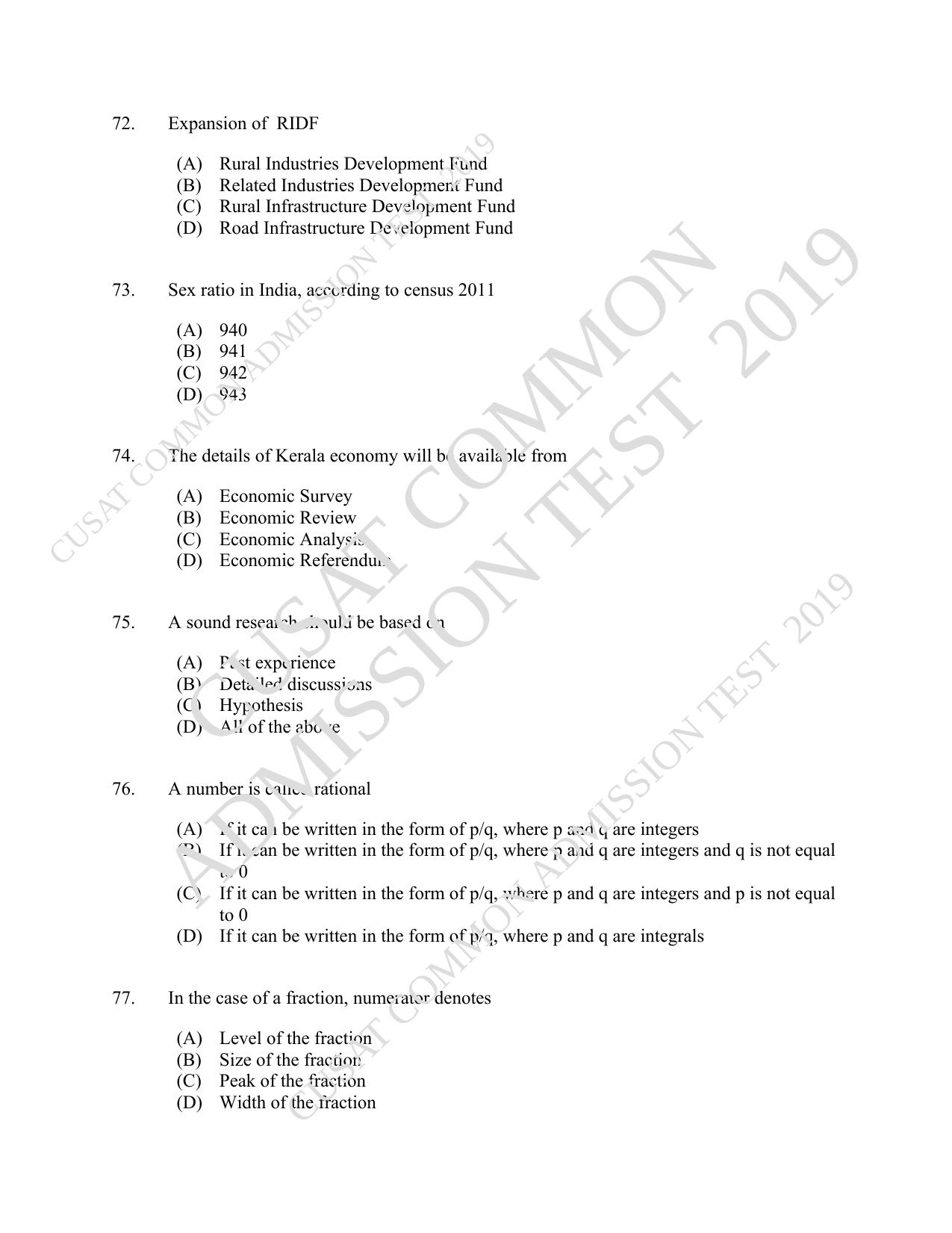 CUSAT CAT 2019 Economics Question Paper With Answer Key - Page 13