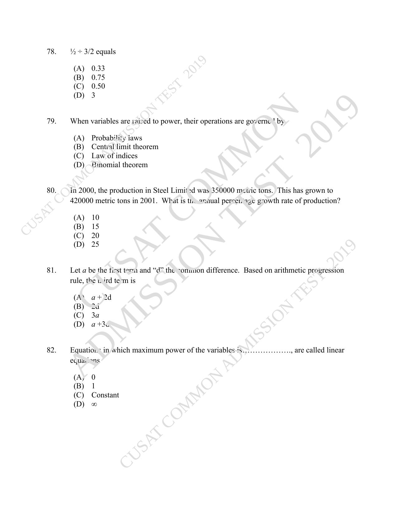 CUSAT CAT 2019 Economics Question Paper With Answer Key - Page 14