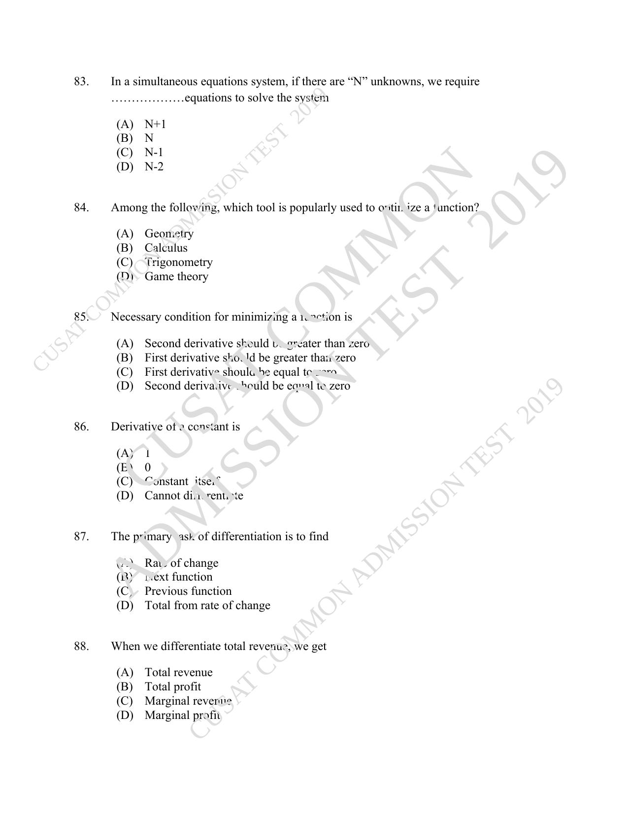 CUSAT CAT 2019 Economics Question Paper With Answer Key - Page 15