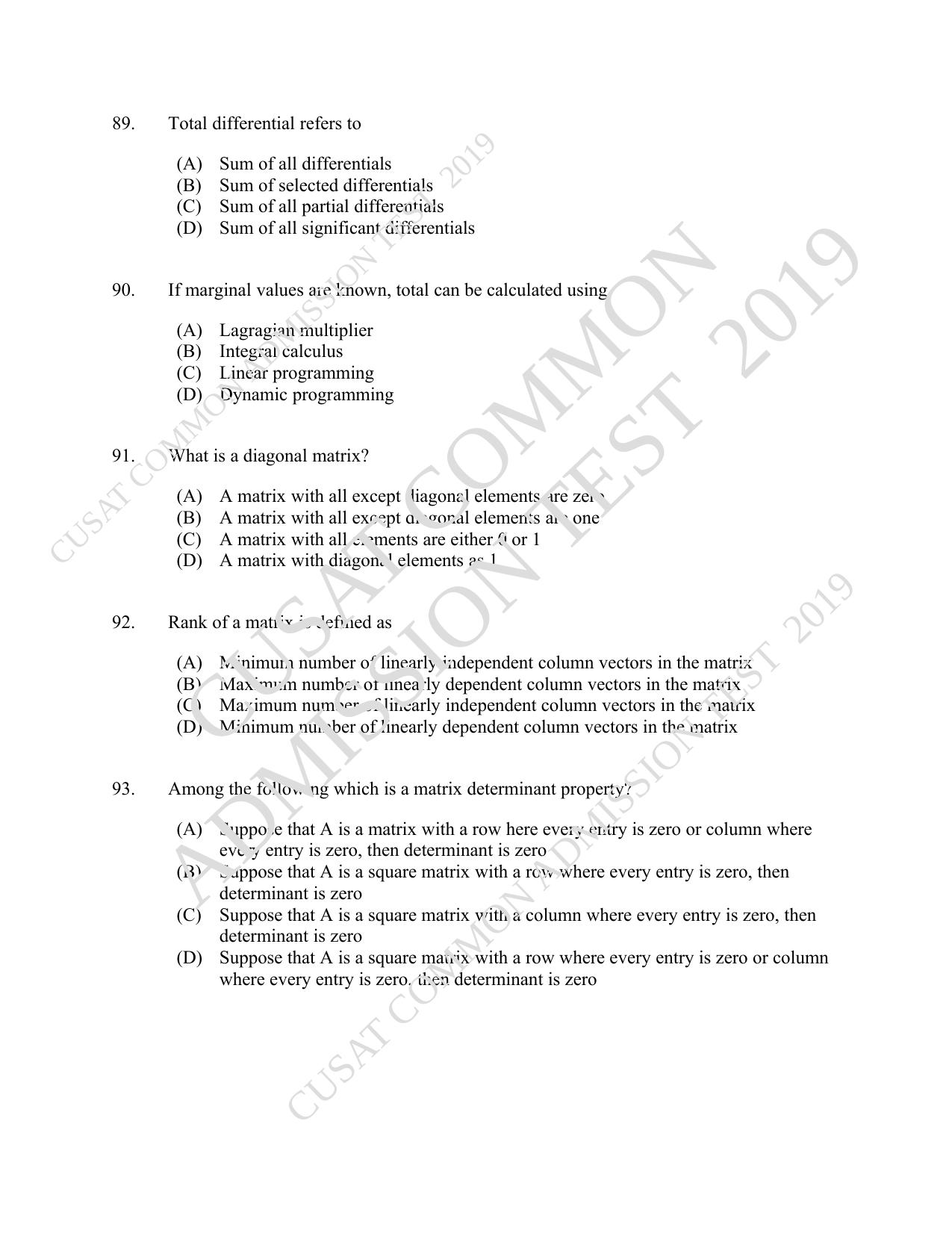 CUSAT CAT 2019 Economics Question Paper With Answer Key - Page 16