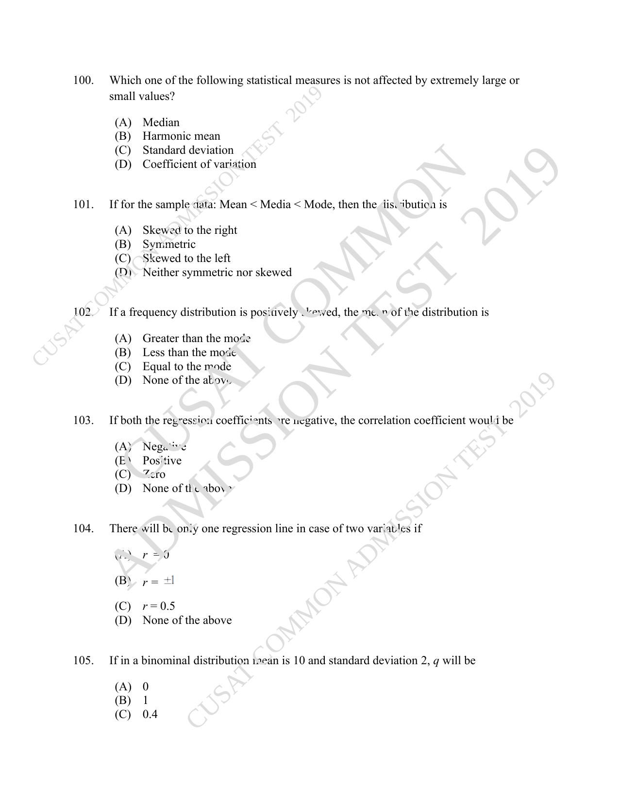 CUSAT CAT 2019 Economics Question Paper With Answer Key - Page 18