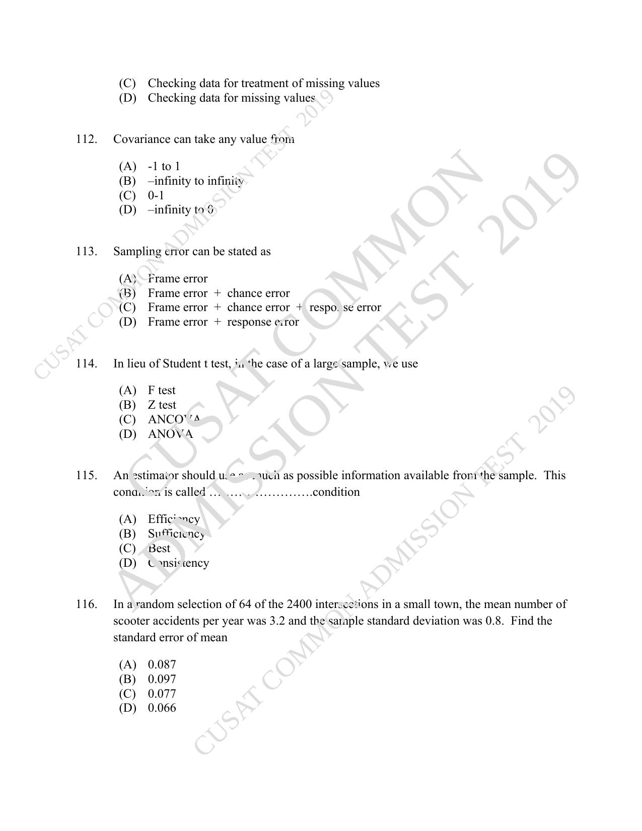 CUSAT CAT 2019 Economics Question Paper With Answer Key - Page 20