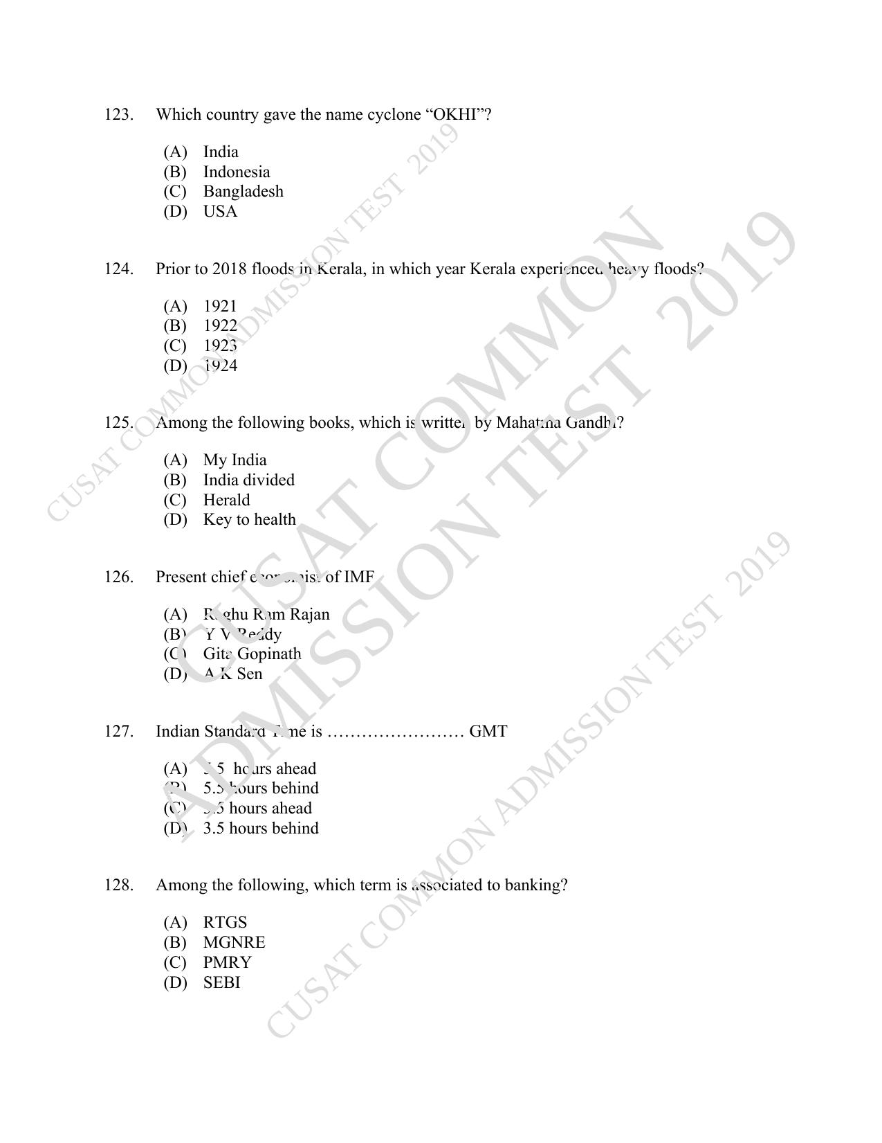CUSAT CAT 2019 Economics Question Paper With Answer Key - Page 23