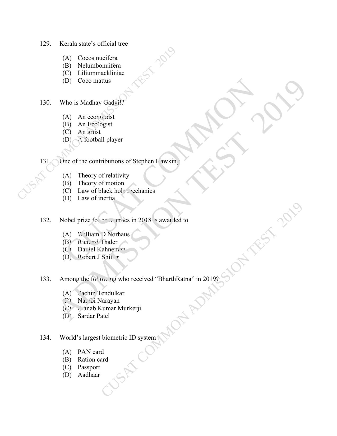 CUSAT CAT 2019 Economics Question Paper With Answer Key - Page 24