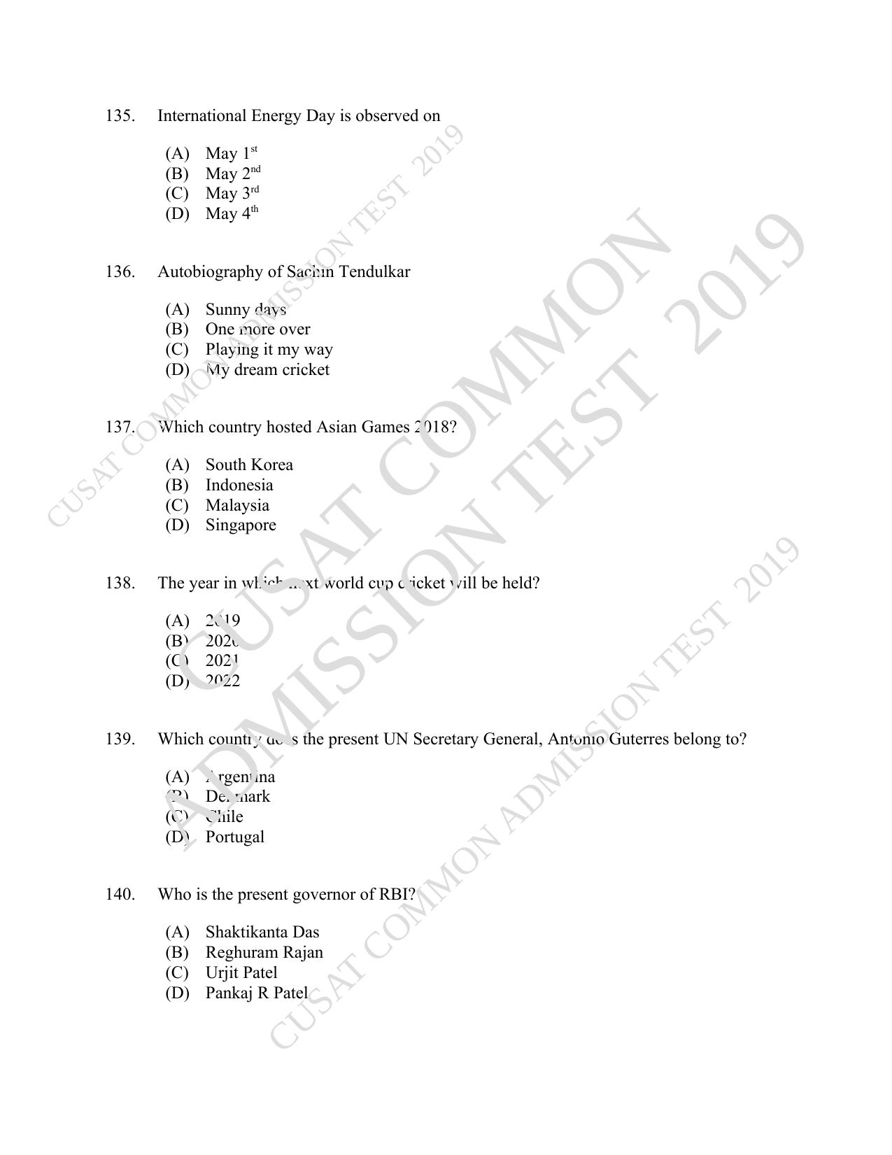 CUSAT CAT 2019 Economics Question Paper With Answer Key - Page 25