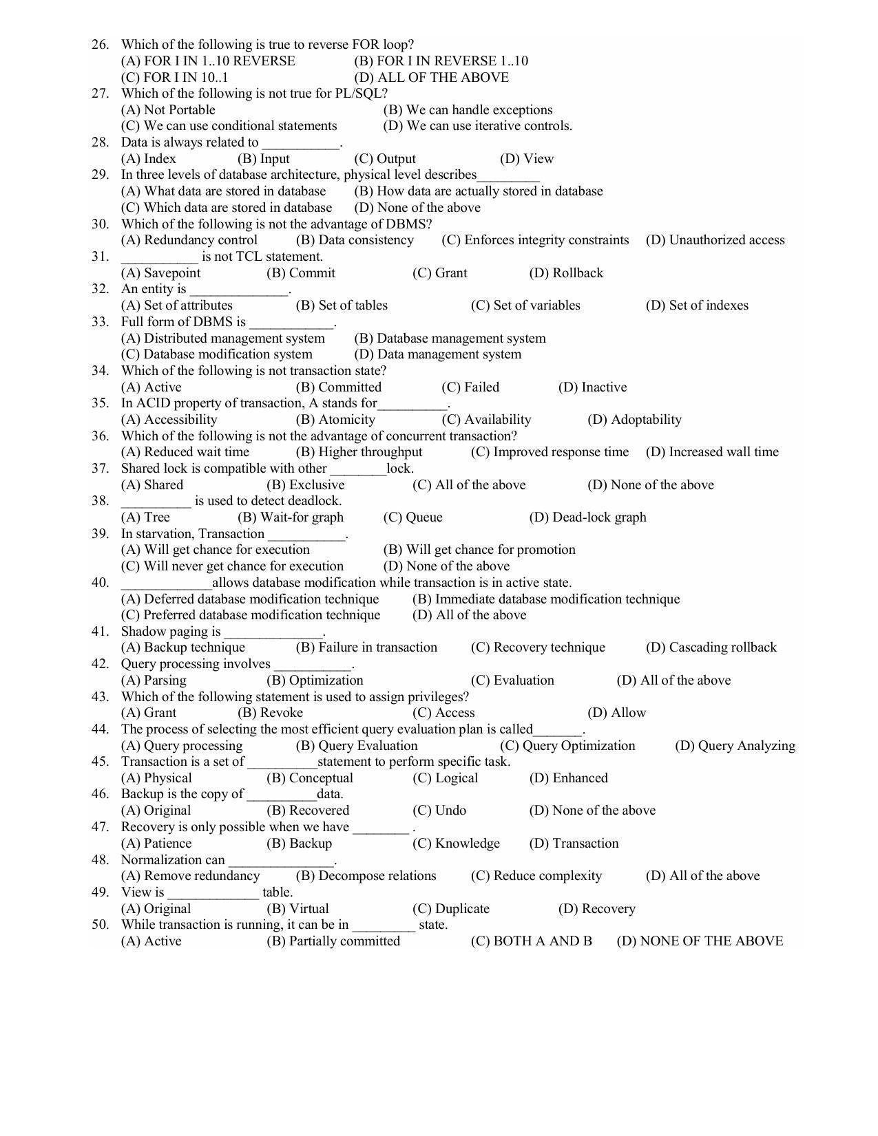 Hemchand North Gujarat University Sample Paper July-Sept 2021: M.Sc. (C.A. & IT) Semester-III 305 Database Management System(Old Course) - Page 2