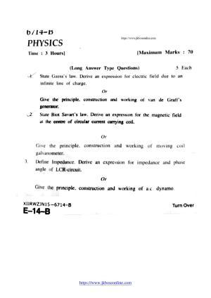 JKBOSE Class 12 Physics Question Papers 2015 (6714-B)