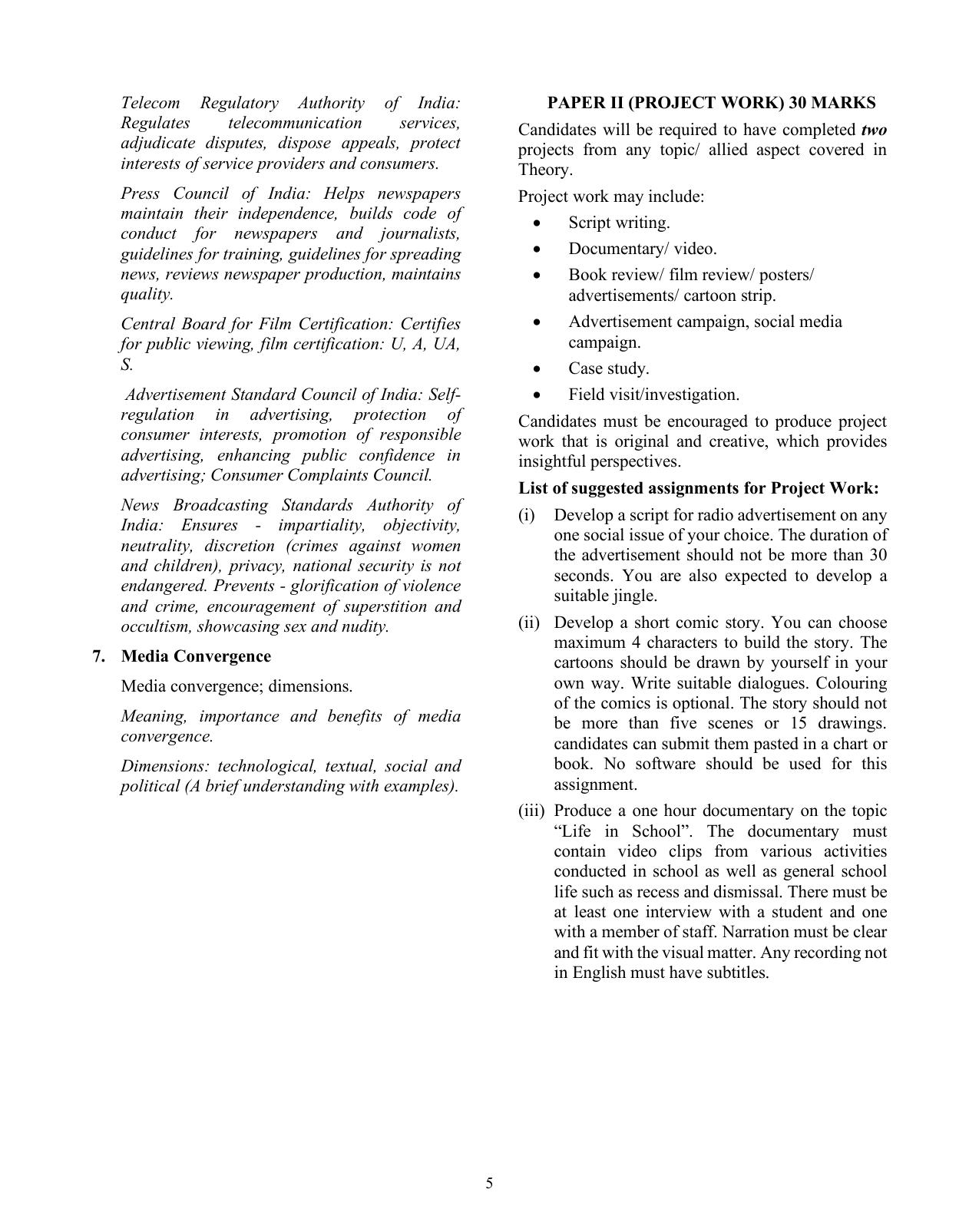 ISC Class XI & XII Mass Media & Communication 2025 Syllabus - Page 5