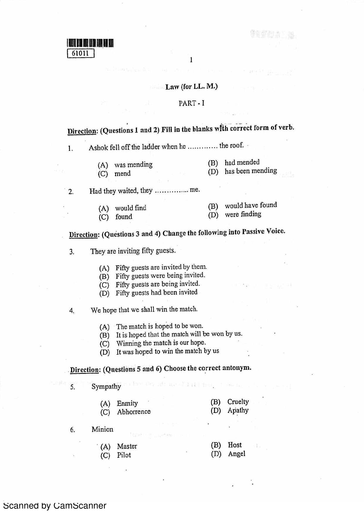 CUSAT CAT 2011 LLM Question Paper - Page 2