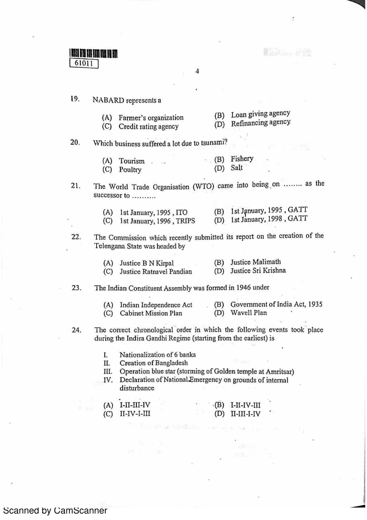 CUSAT CAT 2011 LLM Question Paper - Page 5