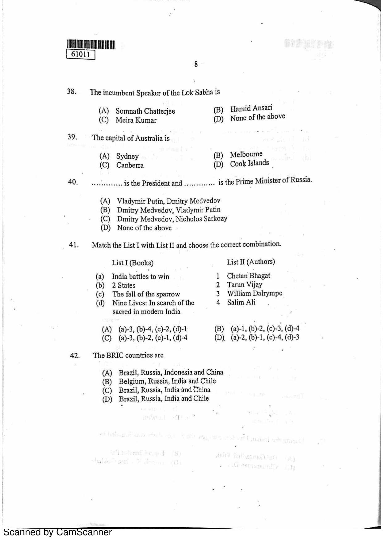 CUSAT CAT 2011 LLM Question Paper - Page 9