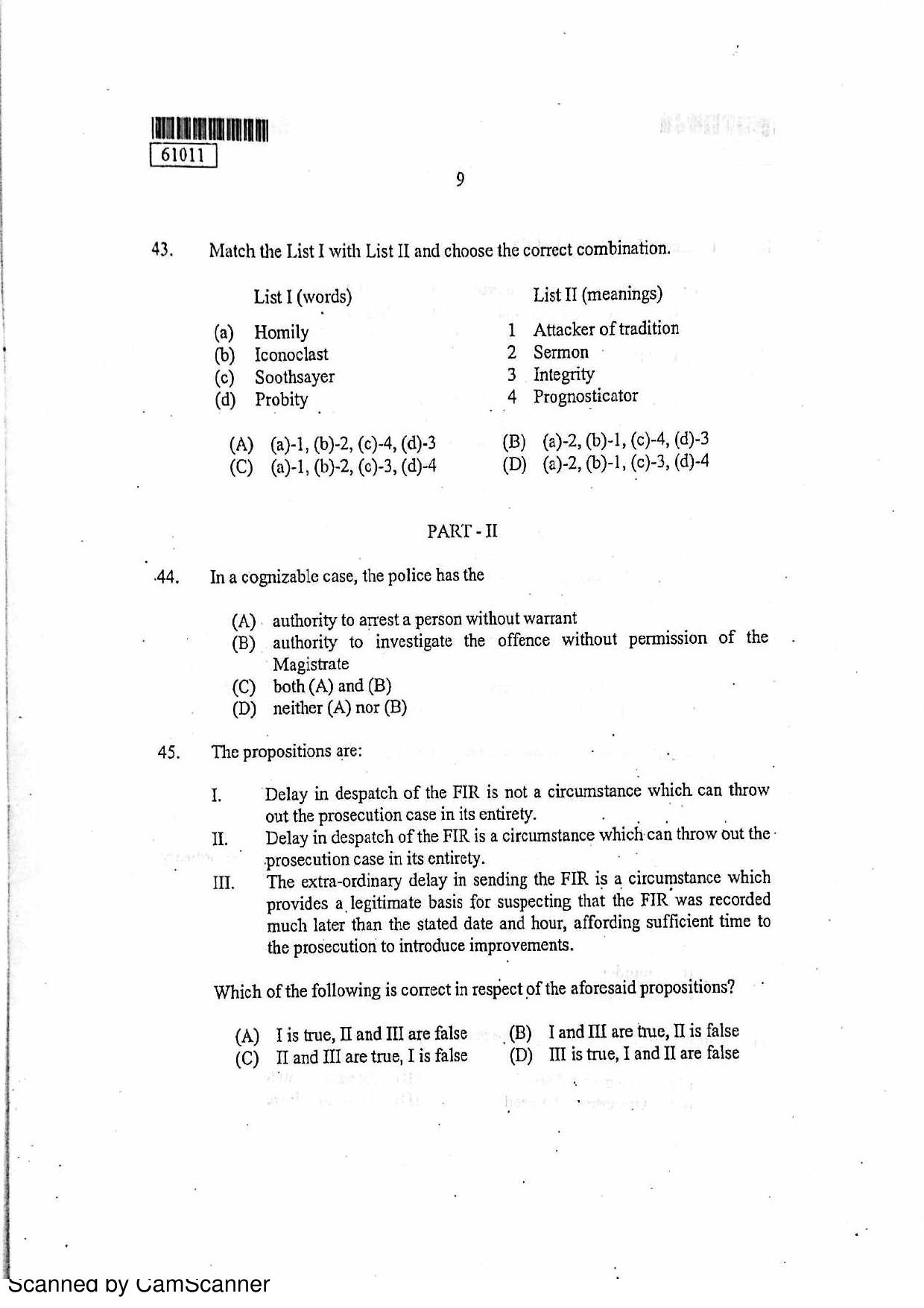 CUSAT CAT 2011 LLM Question Paper - Page 10