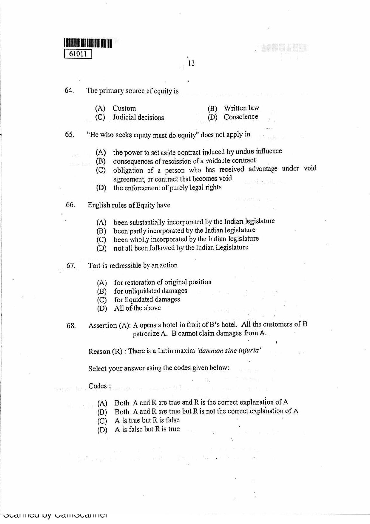 CUSAT CAT 2011 LLM Question Paper - Page 14