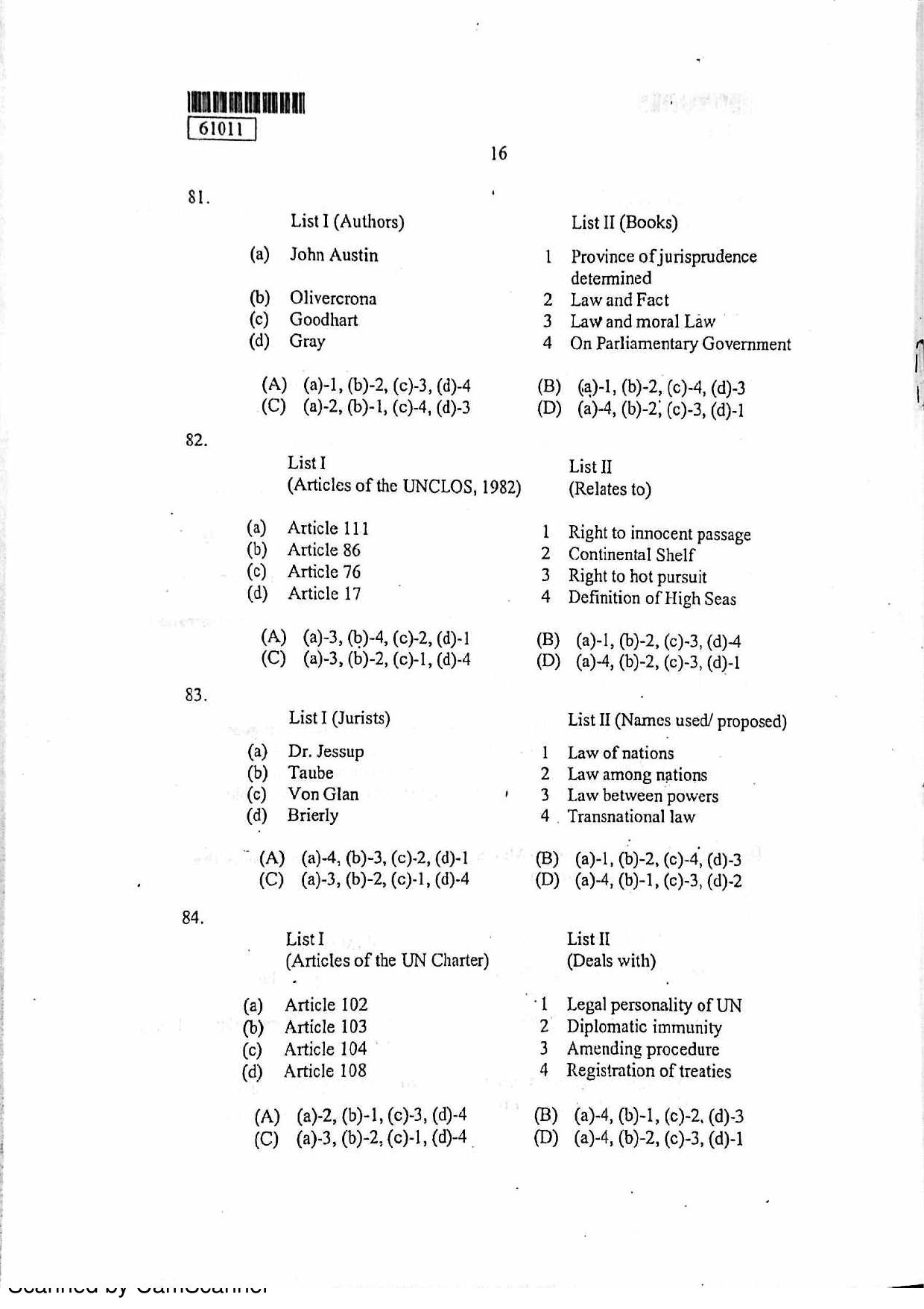 CUSAT CAT 2011 LLM Question Paper - Page 17