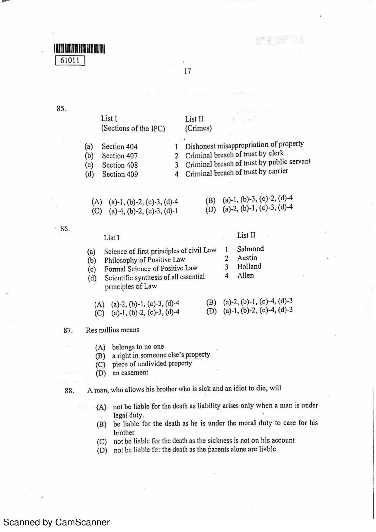 CUSAT CAT 2011 LLM Question Paper - Page 18