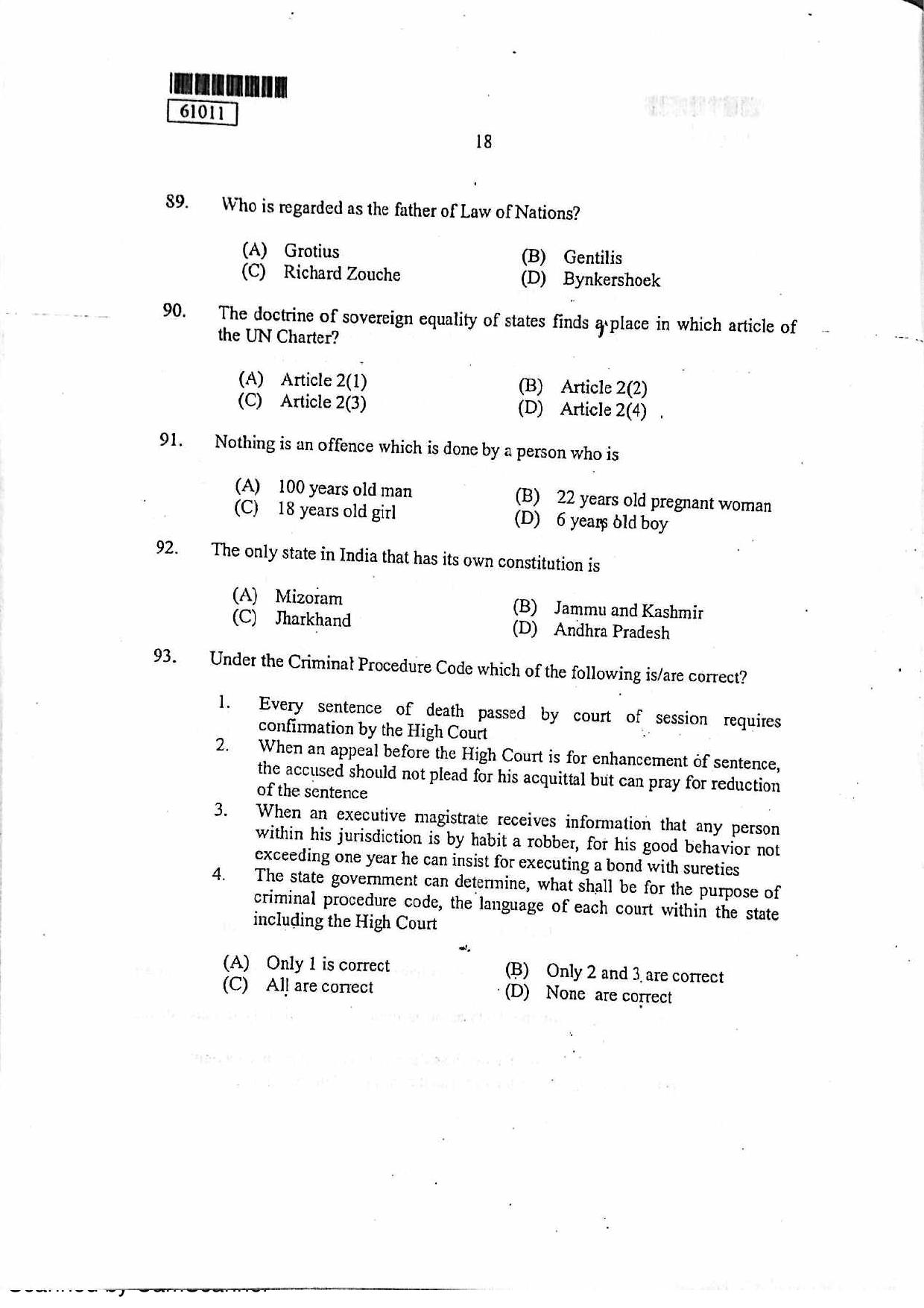 CUSAT CAT 2011 LLM Question Paper - Page 19