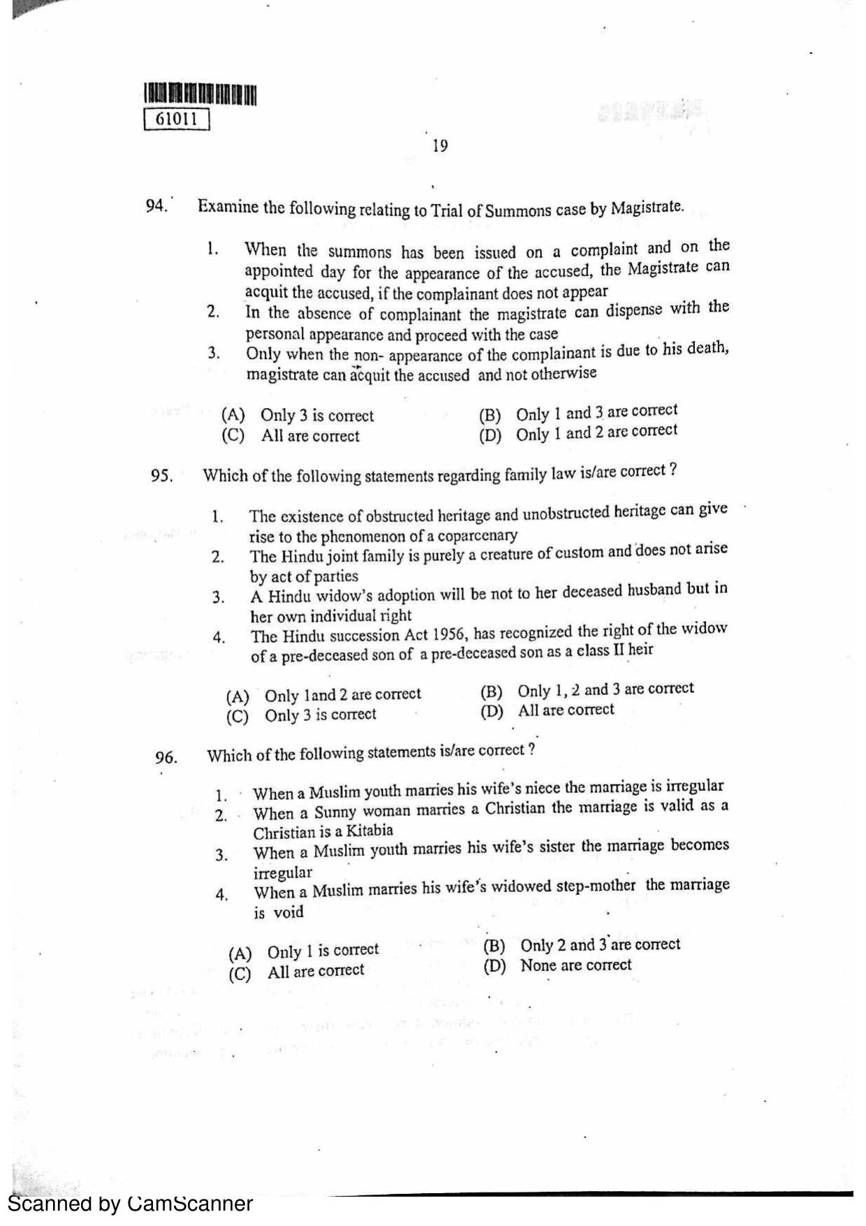 CUSAT CAT 2011 LLM Question Paper - Page 20