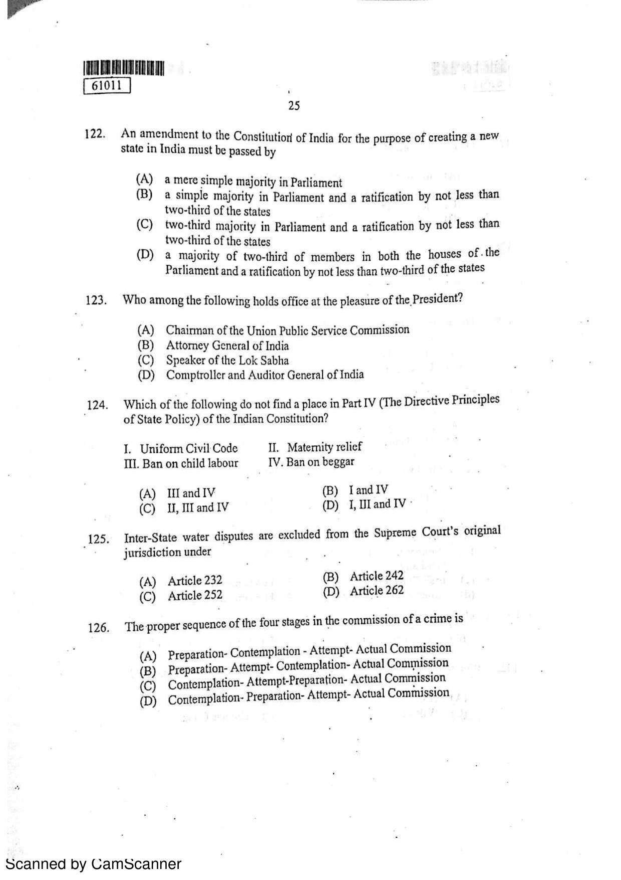 CUSAT CAT 2011 LLM Question Paper - Page 26