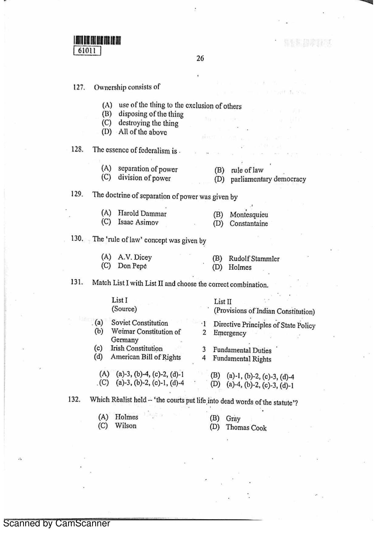 CUSAT CAT 2011 LLM Question Paper - Page 27