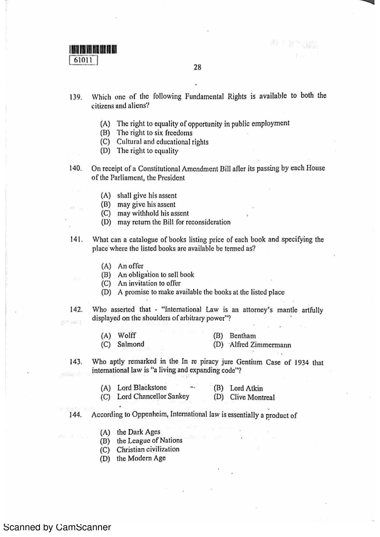 CUSAT CAT 2011 LLM Question Paper - Page 29