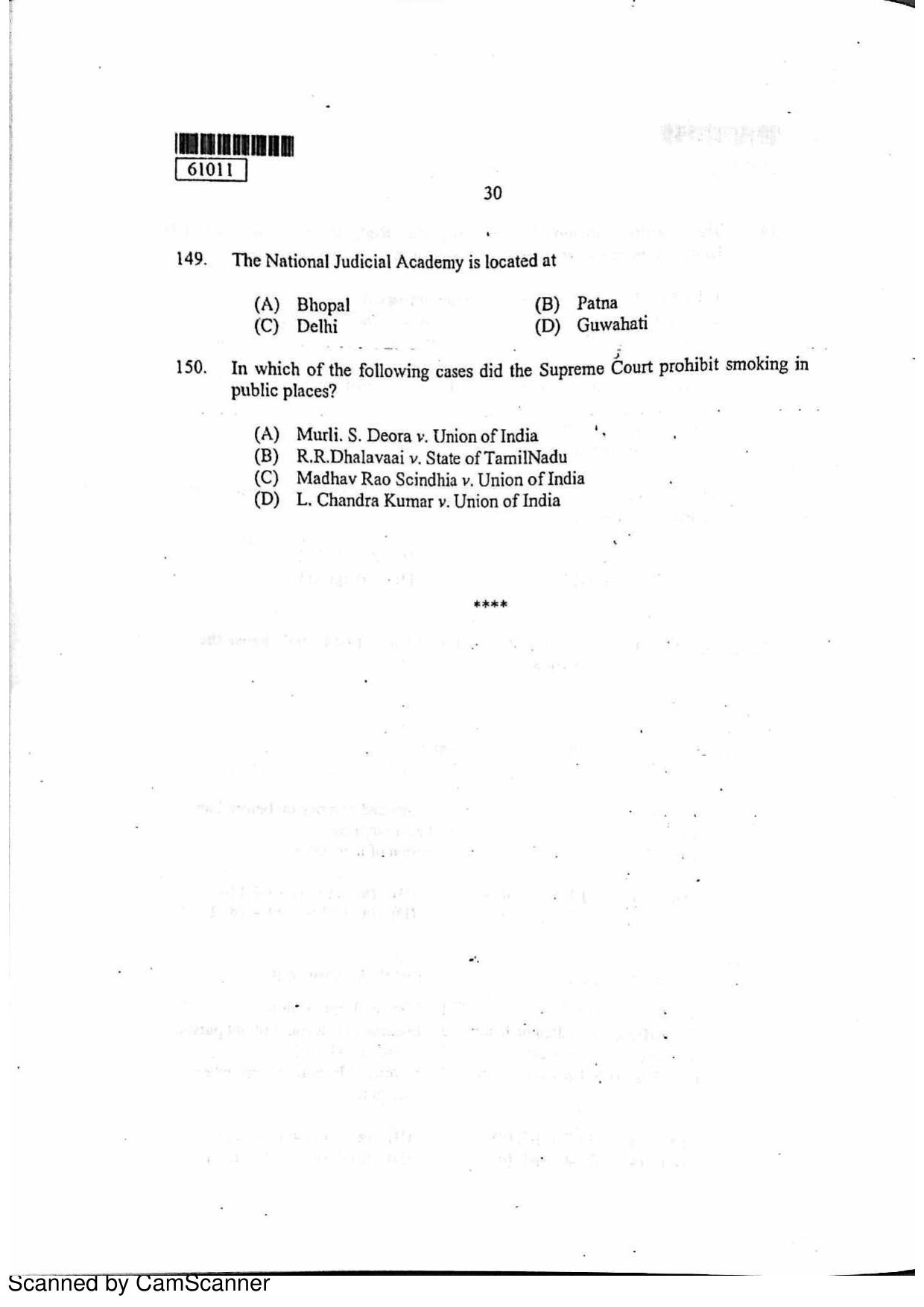 CUSAT CAT 2011 LLM Question Paper - Page 31