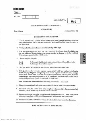 CUSAT CAT 2011 LLM Question Paper