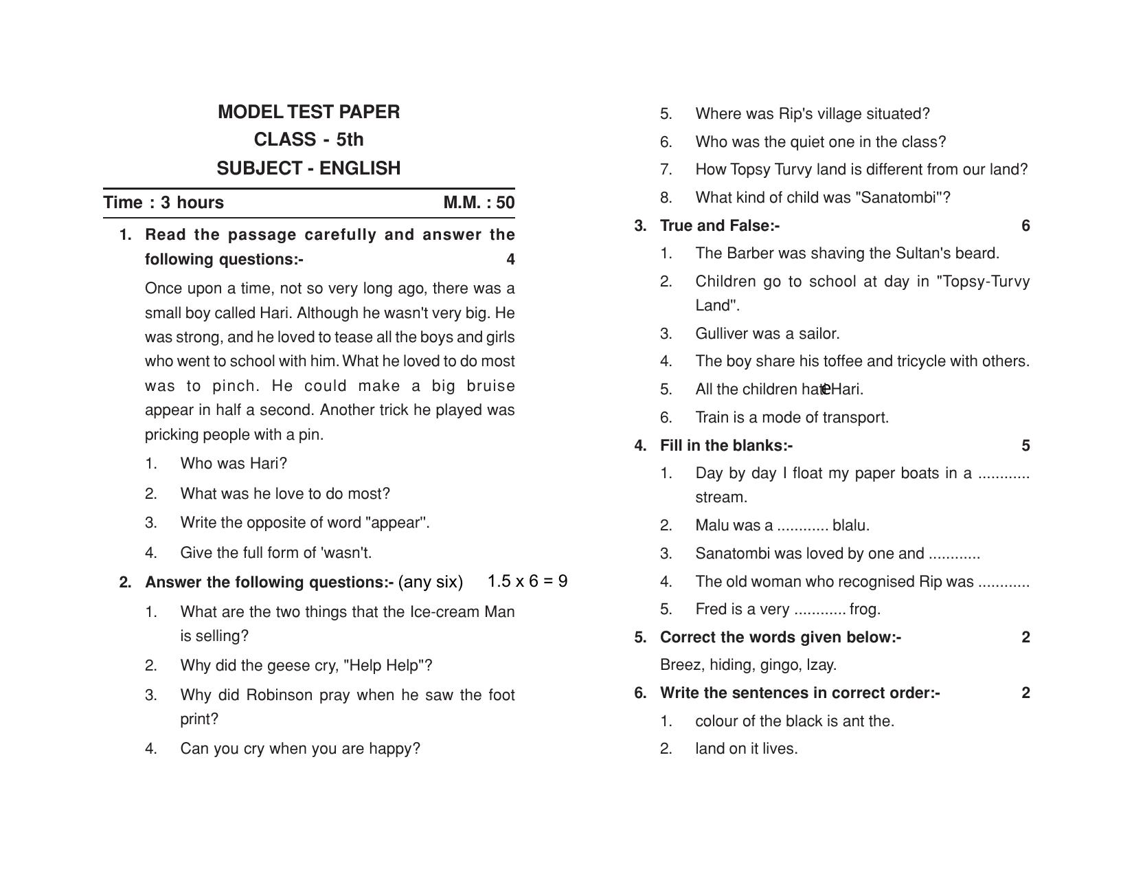 HPBOSE Class 5 Sample Question Papers - Page 8