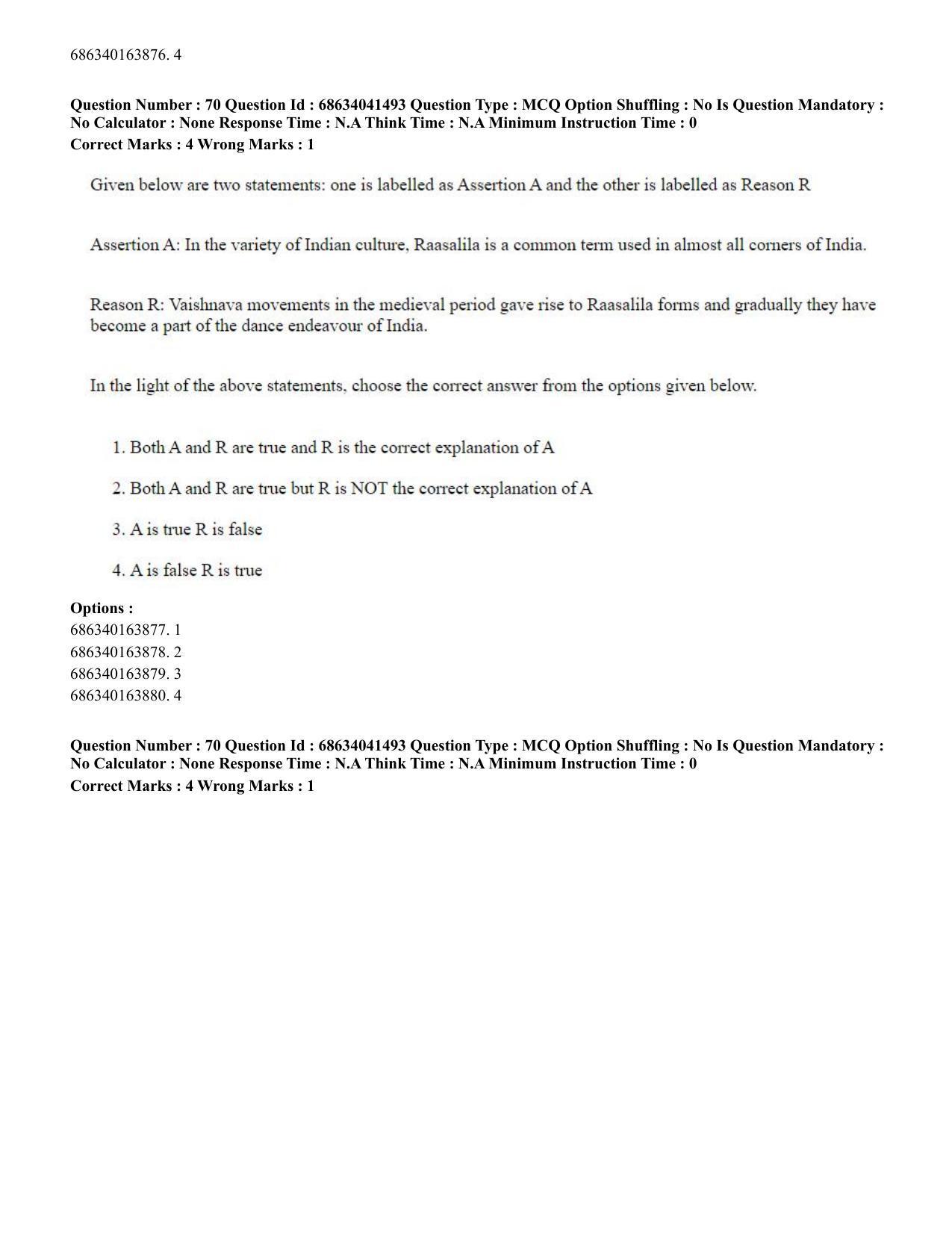 CUET PG 2023: HUQP05 – Dance (Eng) - Shift 3 (30-06-2023) Question Paper - Page 70