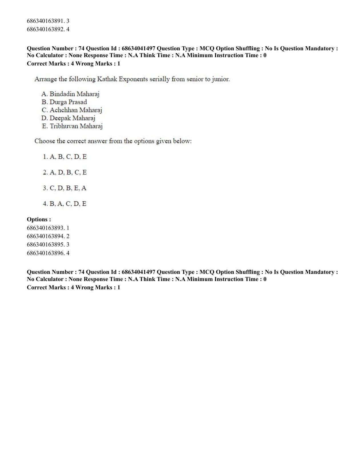 CUET PG 2023: HUQP05 – Dance (Eng) - Shift 3 (30-06-2023) Question Paper - Page 75