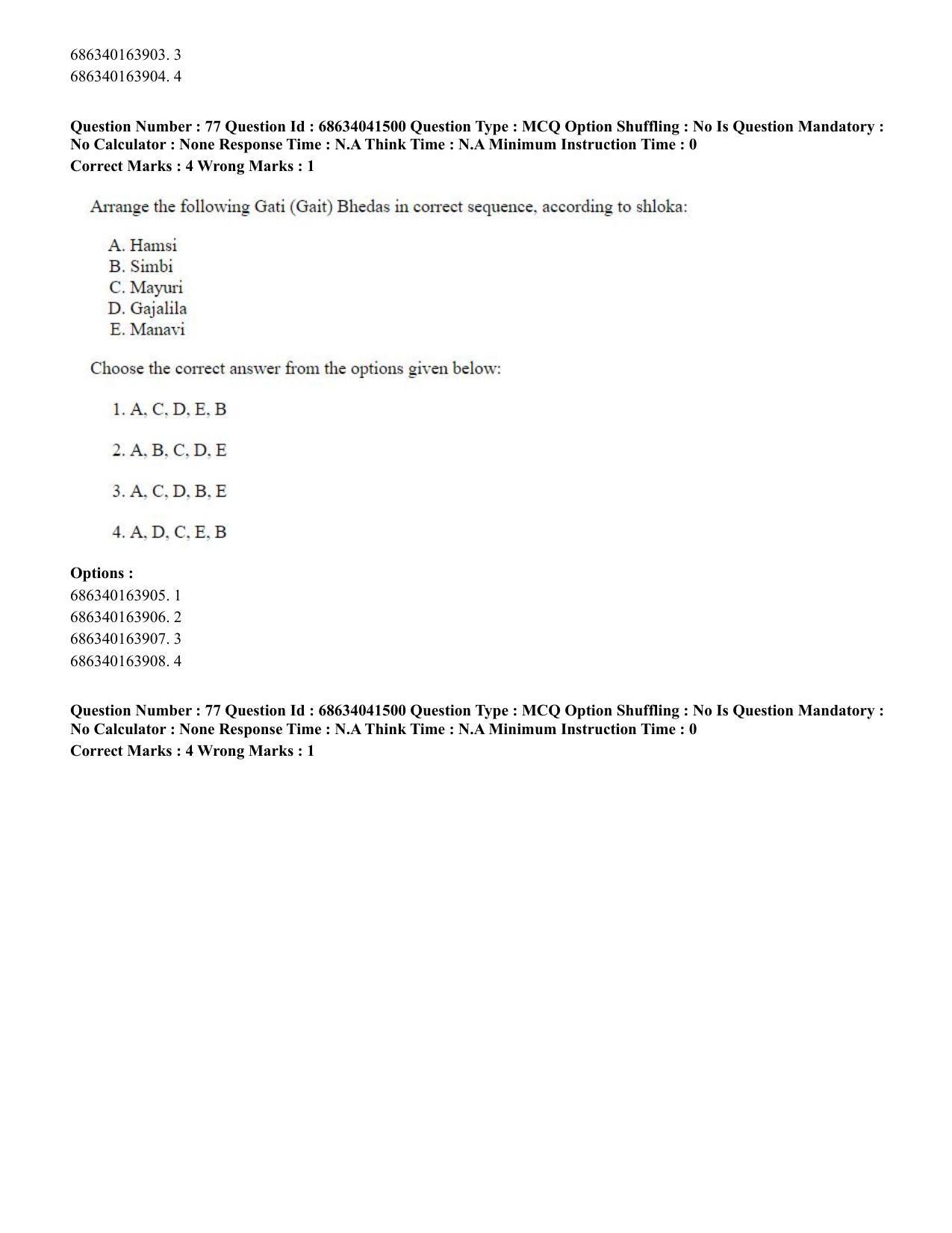 CUET PG 2023: HUQP05 – Dance (Eng) - Shift 3 (30-06-2023) Question Paper - Page 79