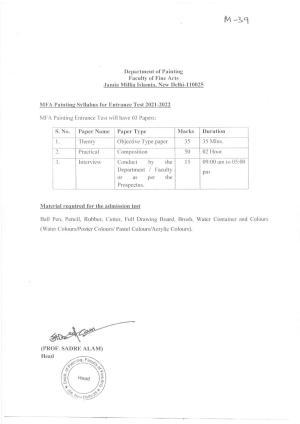 JMI Entrance Exam M39-M.F.A(Painting) Syllabus