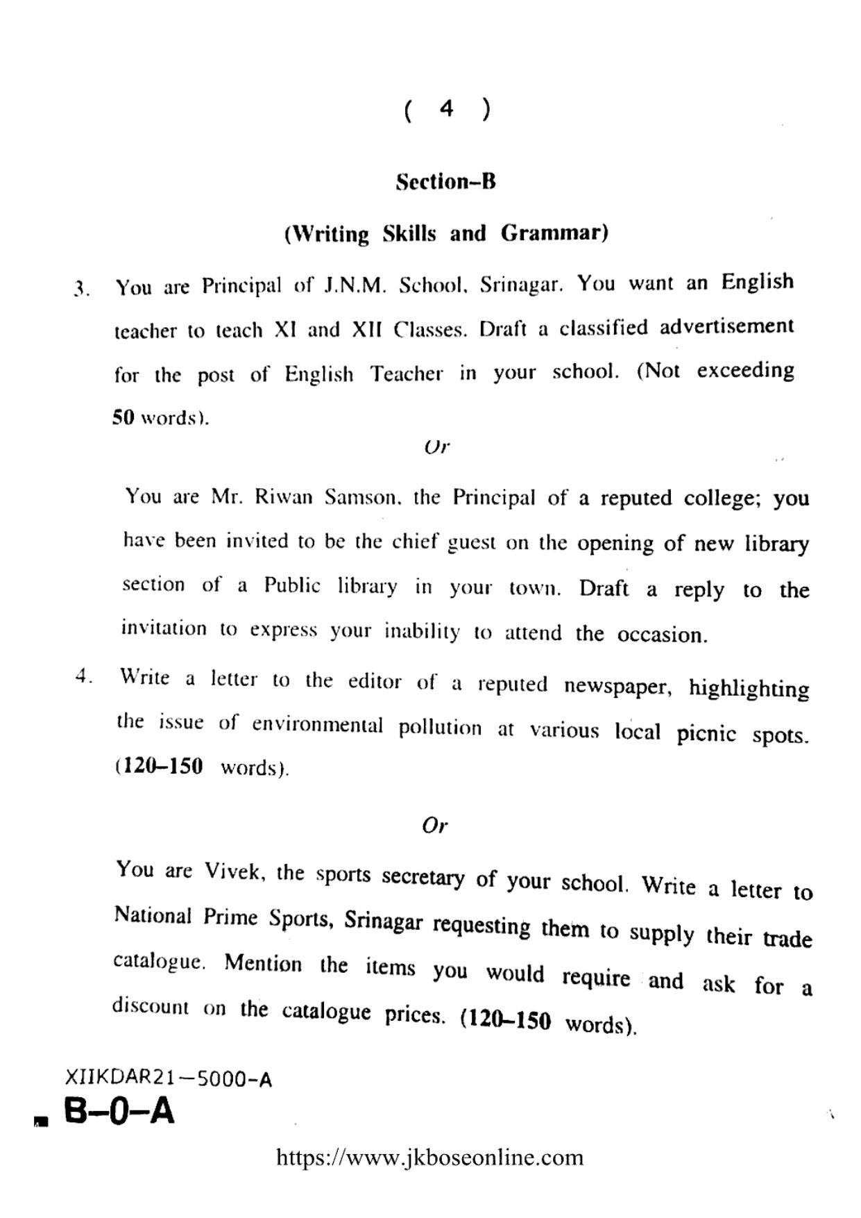 JKBOSE Class 12 English 5000-A Question Papers 2021 - Page 4