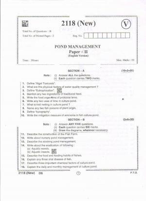 AP Intermediate 2nd Year Vocational Question Paper September-2021 - Pond_Management(NEW)-II