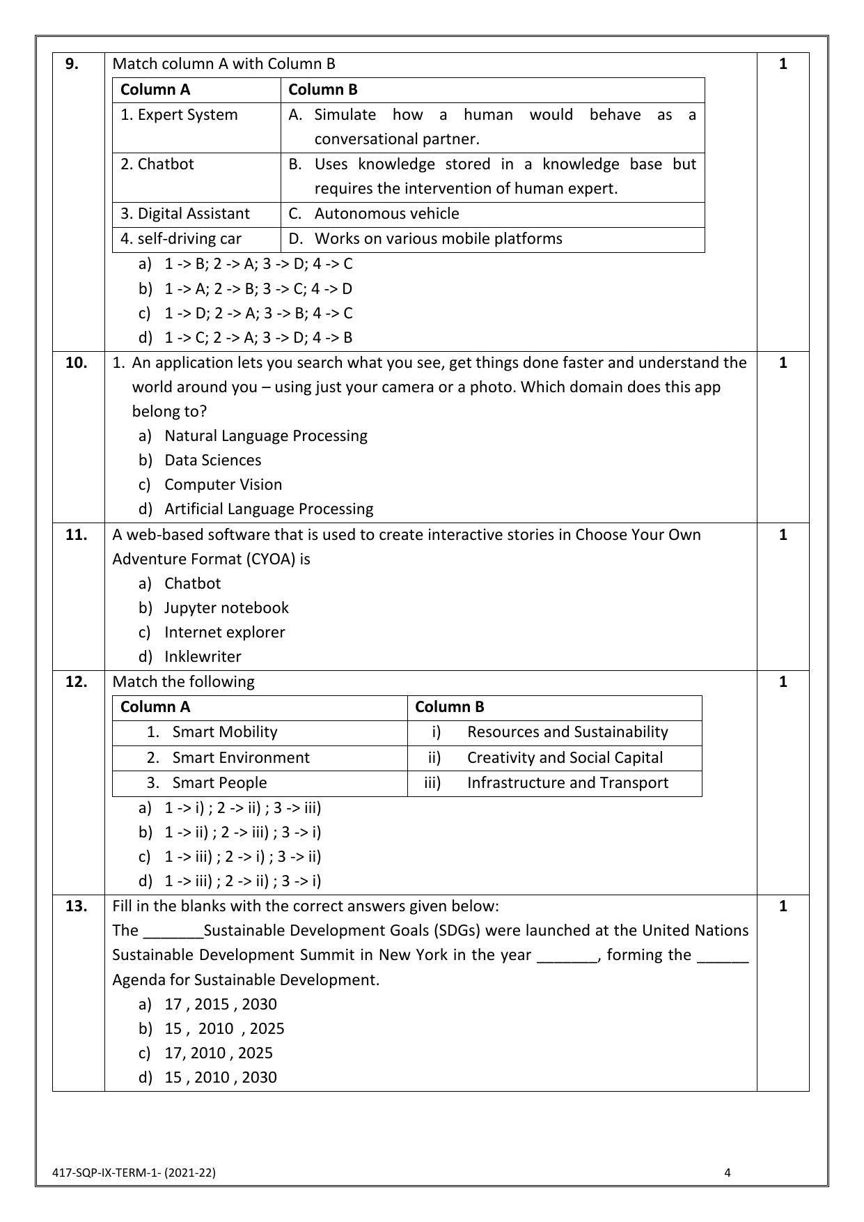 CBSE Class 10 Skill Education (Term I) - Artificial Intelligence Sample Paper 2021-22 - Page 4