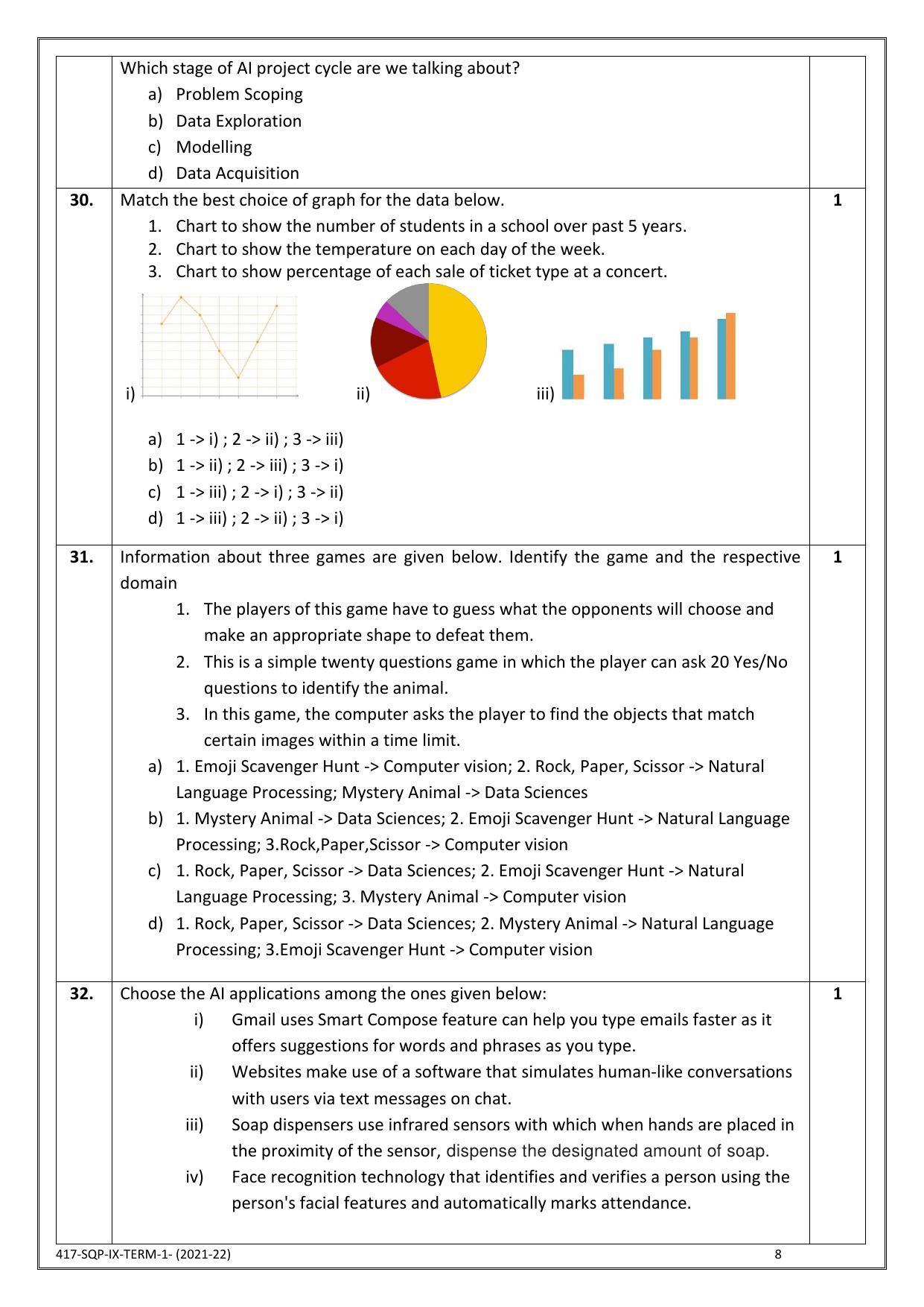 CBSE Class 10 Skill Education (Term I) - Artificial Intelligence Sample Paper 2021-22 - Page 8