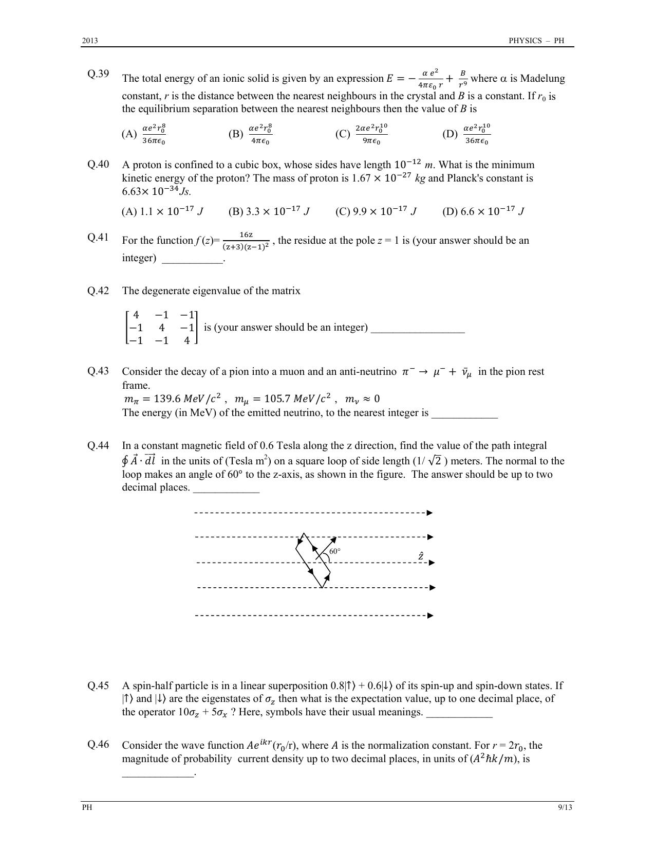 GATE 2013 Physics (PH) Question Paper with Answer Key - Page 9